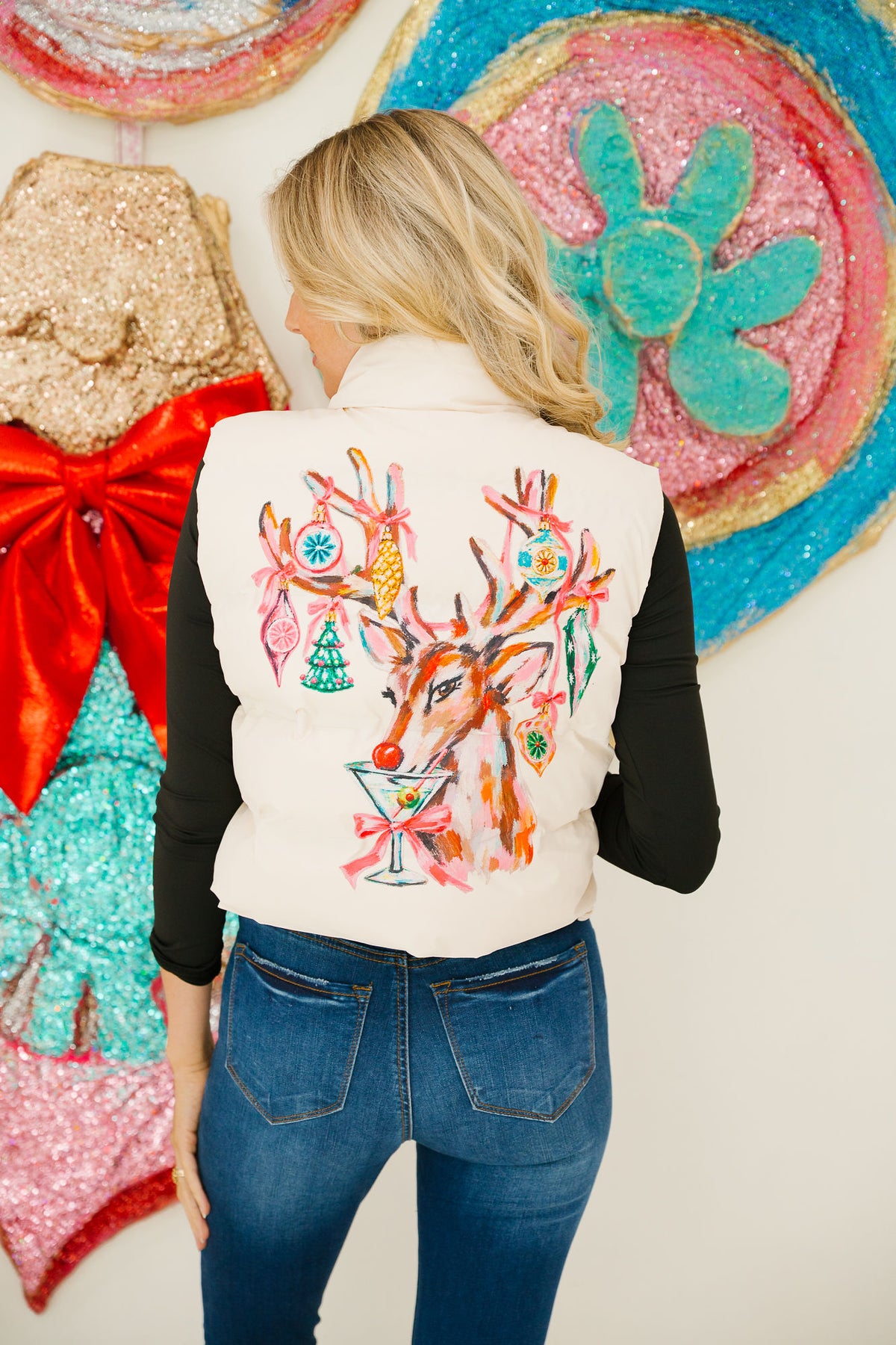 MERRY MARTINI REINDEER CREAM VEST VEST Judith March