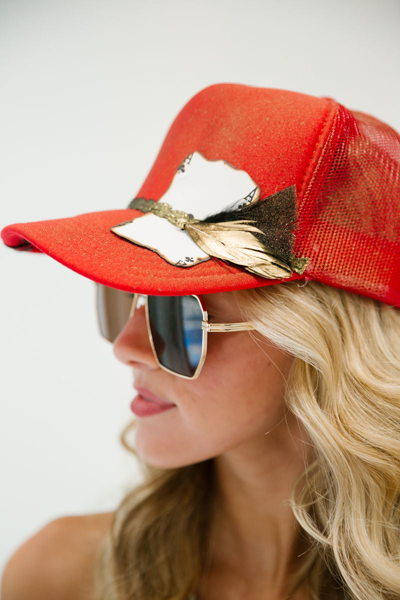 POKER FACE RED TRUCKER HAT TRUCKER HAT Judith March   
