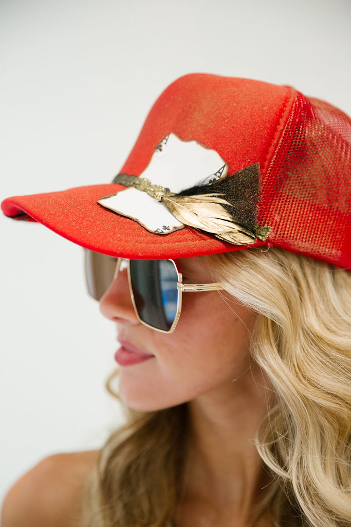 POKER FACE RED TRUCKER HAT TRUCKER HAT Judith March   