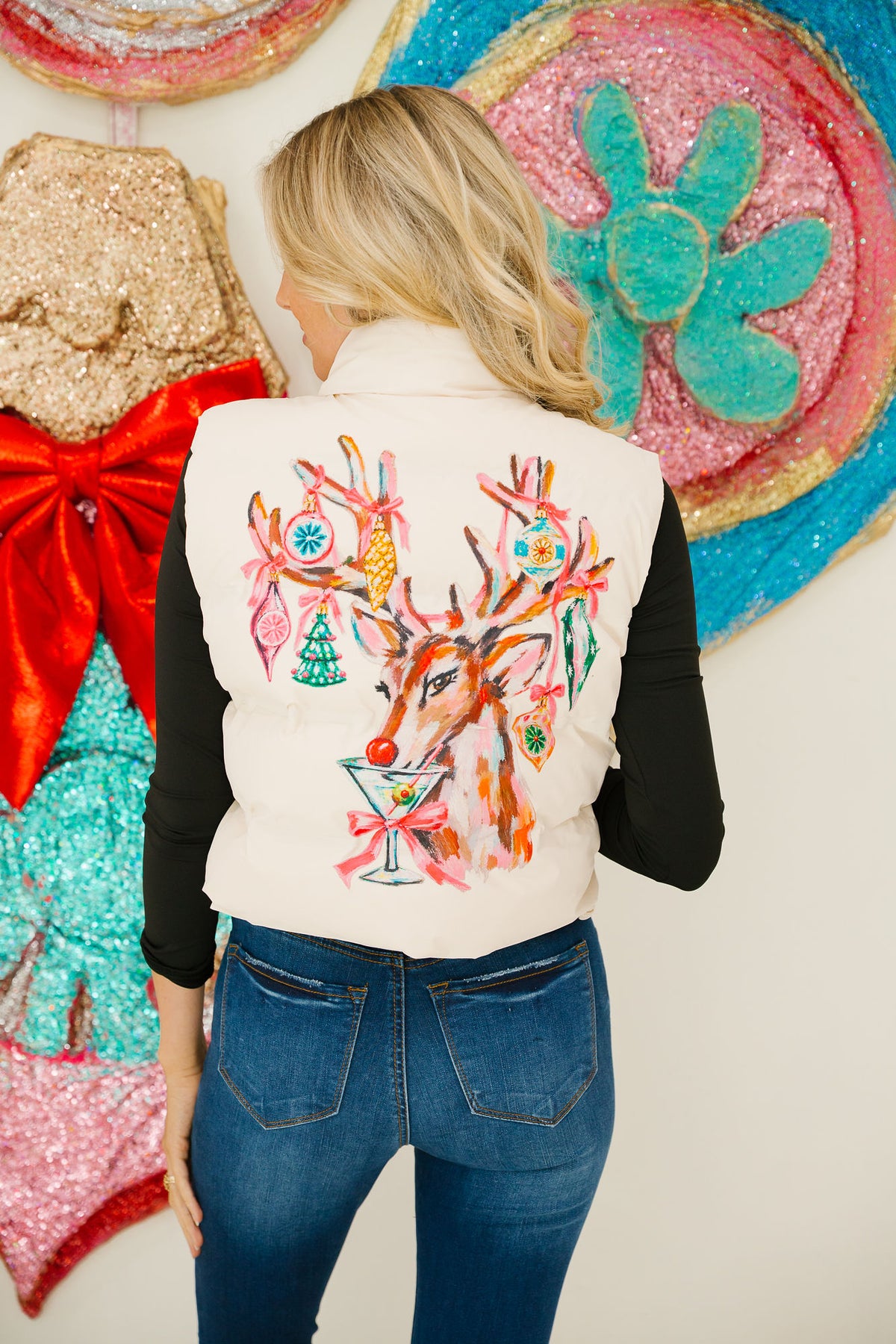 MERRY MARTINI REINDEER CREAM VEST VEST Judith March