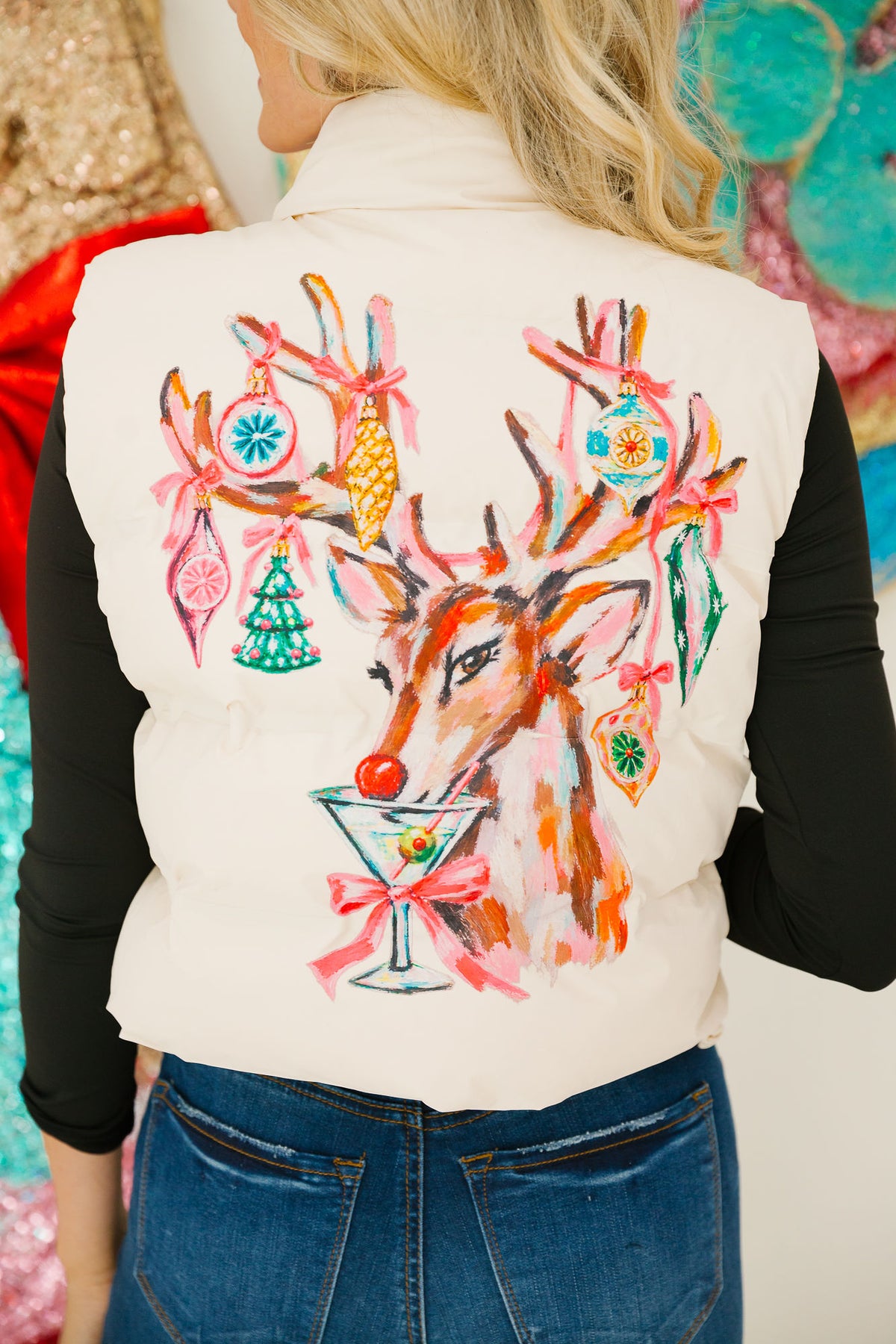 MERRY MARTINI REINDEER CREAM VEST VEST Judith March