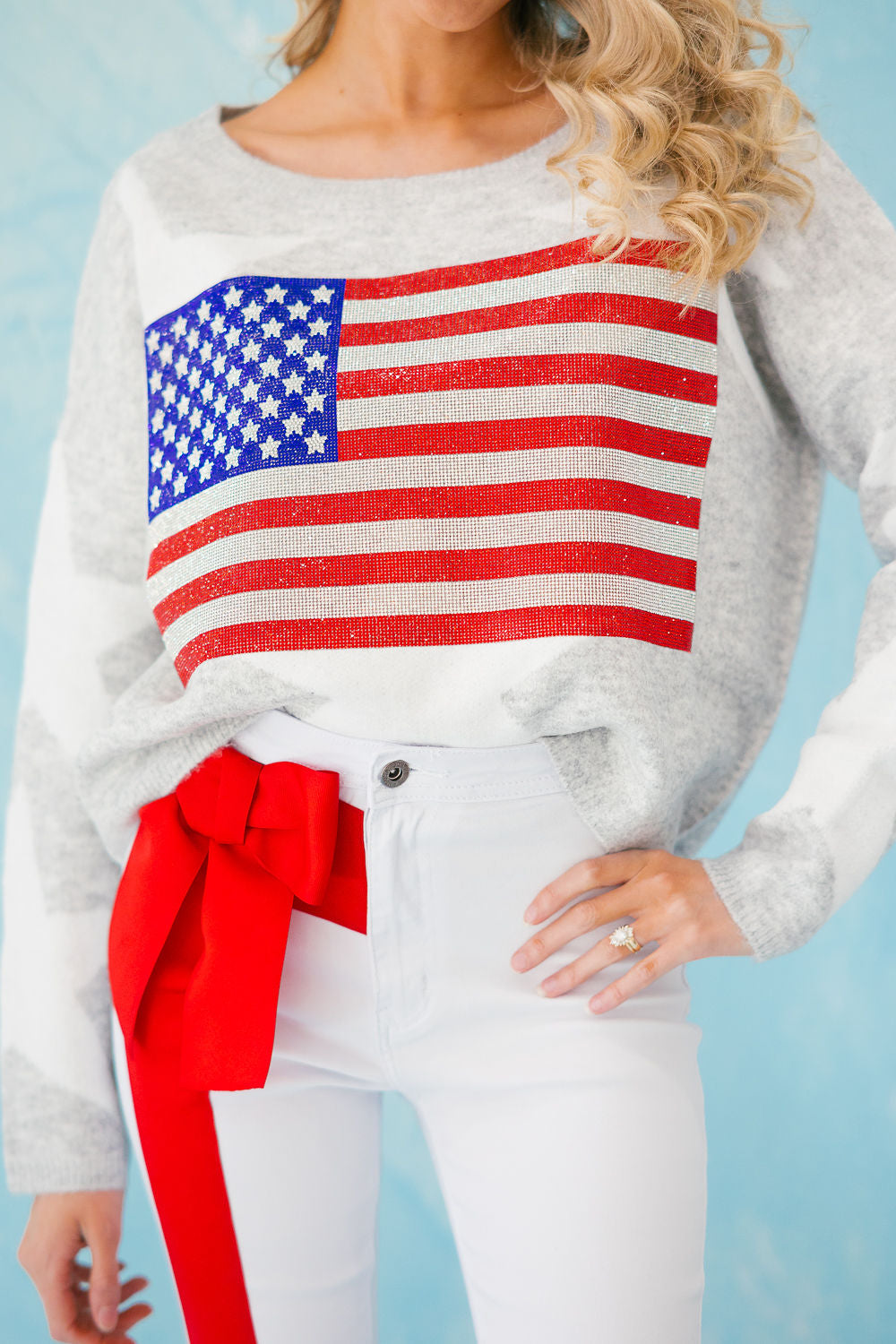 LET FREEDOM RING GREY STAR SWEATER SWEATER Judith March