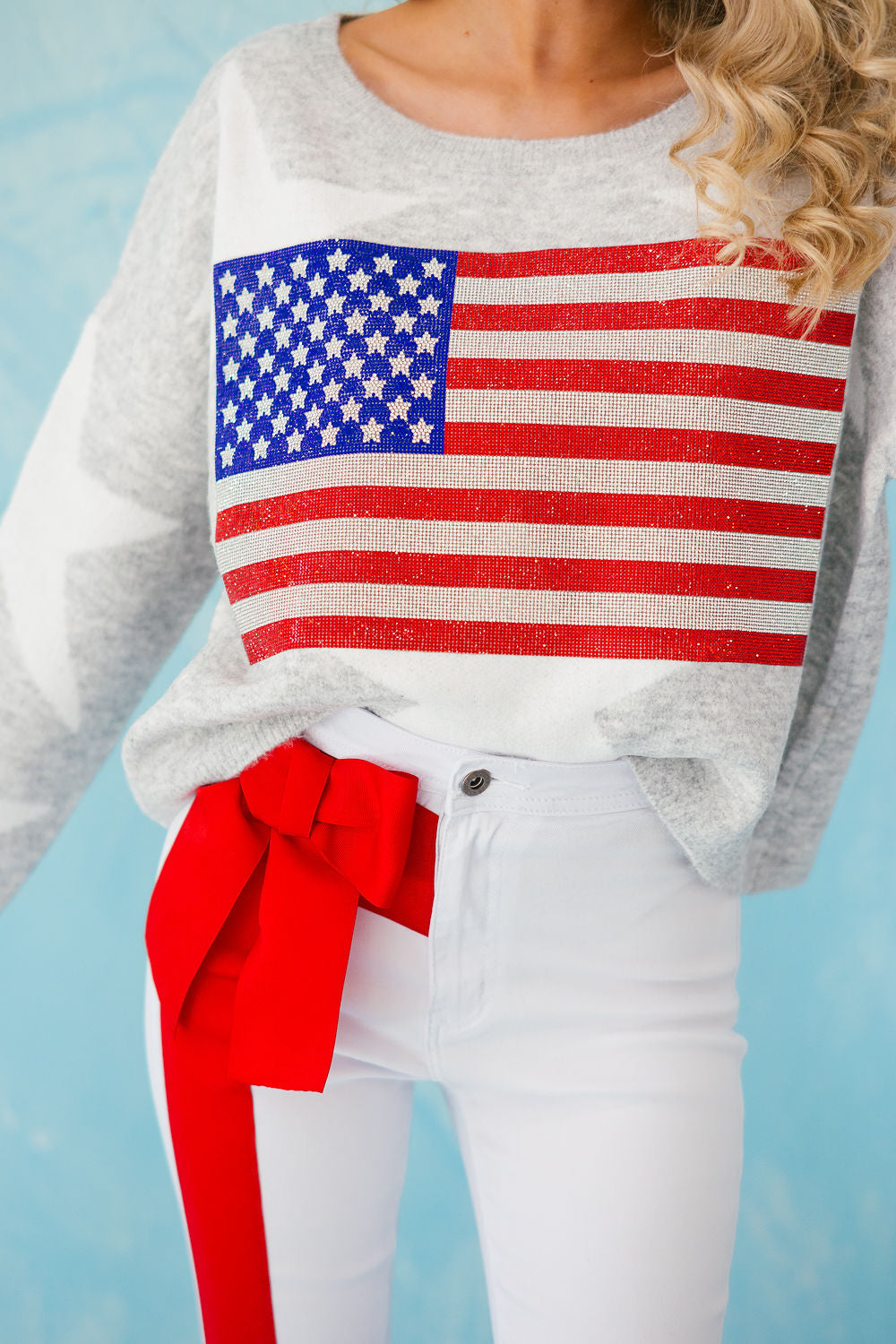 LET FREEDOM RING GREY STAR SWEATER SWEATER Judith March