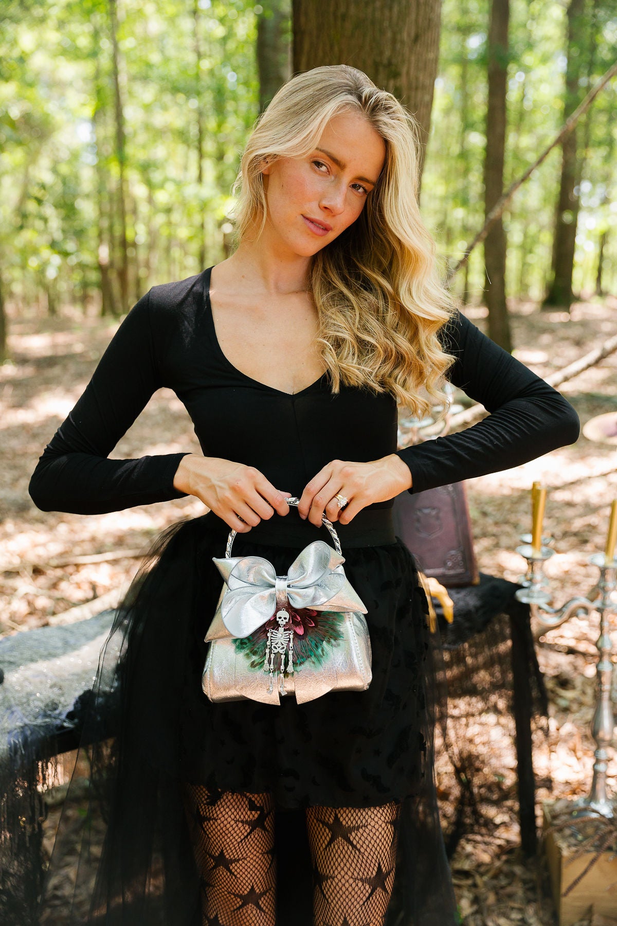 SILVER BONES BOW BAG Clutch Judith March