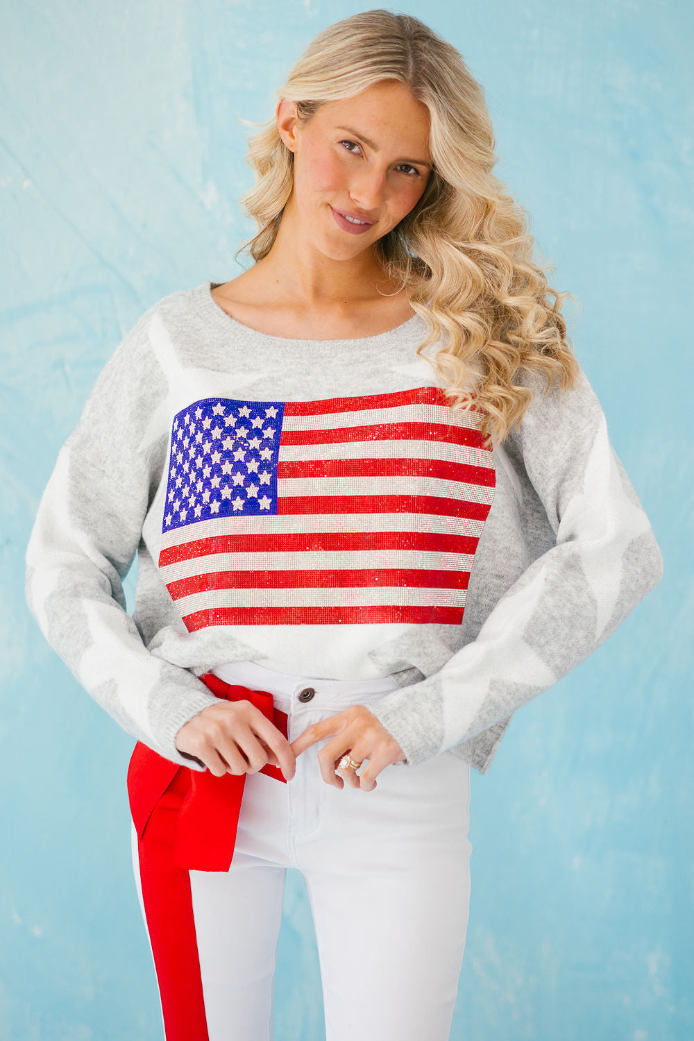 LET FREEDOM RING GREY STAR SWEATER SWEATER Judith March