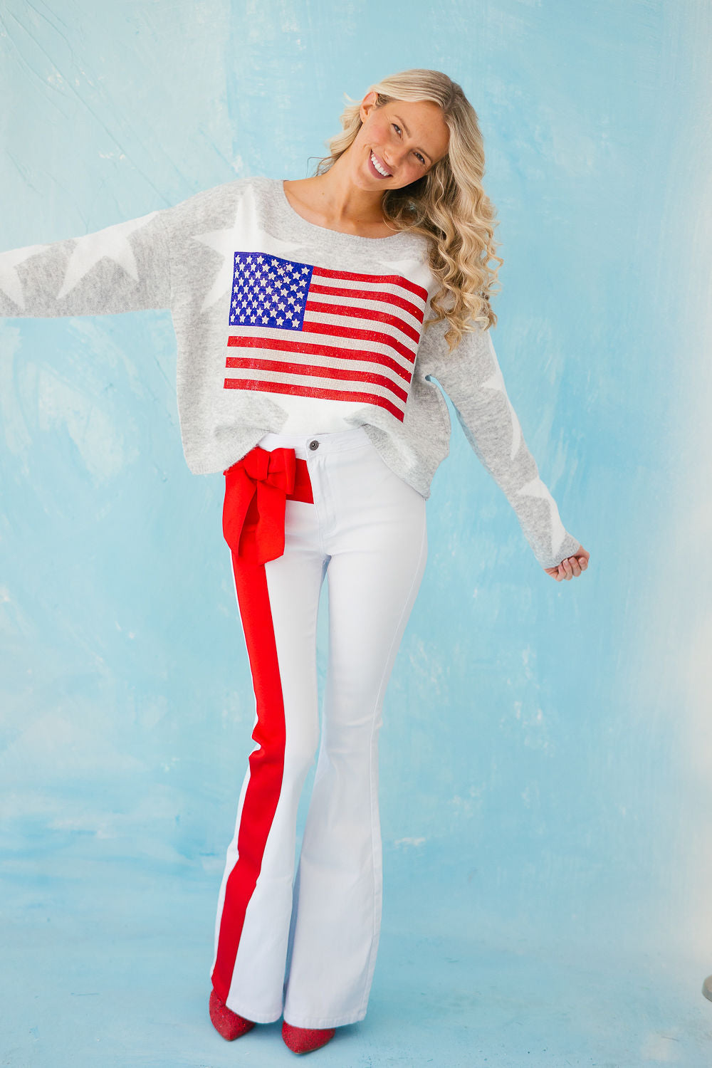 LET FREEDOM RING GREY STAR SWEATER SWEATER Judith March