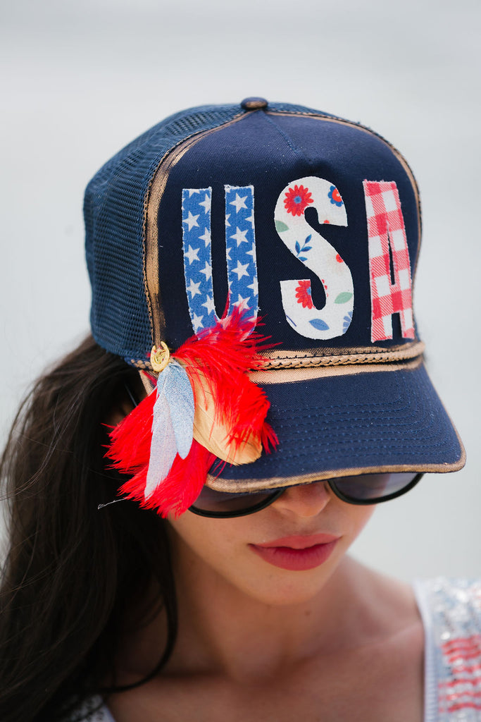 UNITED WE STAND NAVY STRUCTURED HAT TRUCKER HAT Judith March