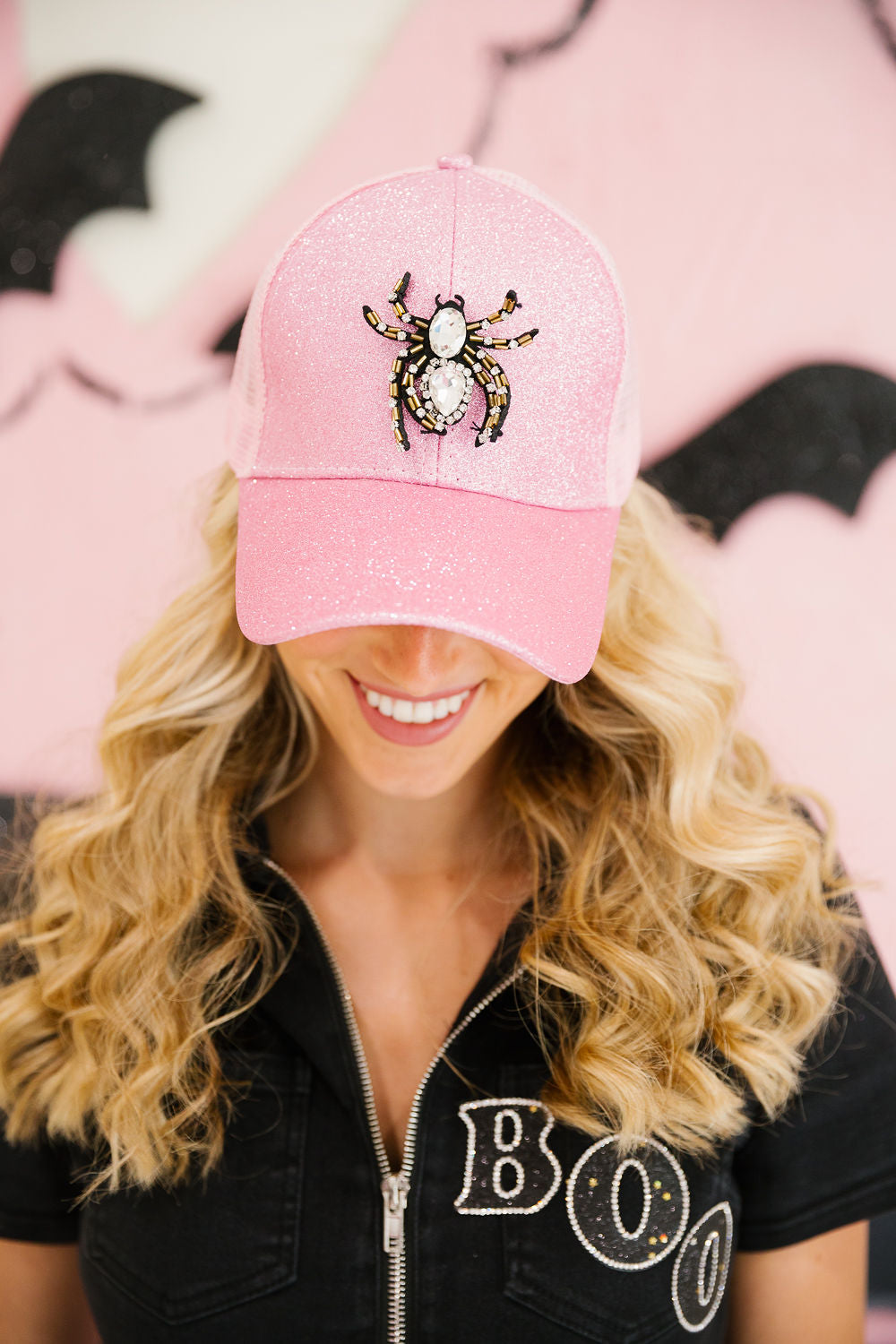 SPIDER SPARKLE PINK TRUCKER HAT TRUCKER HAT Judith March