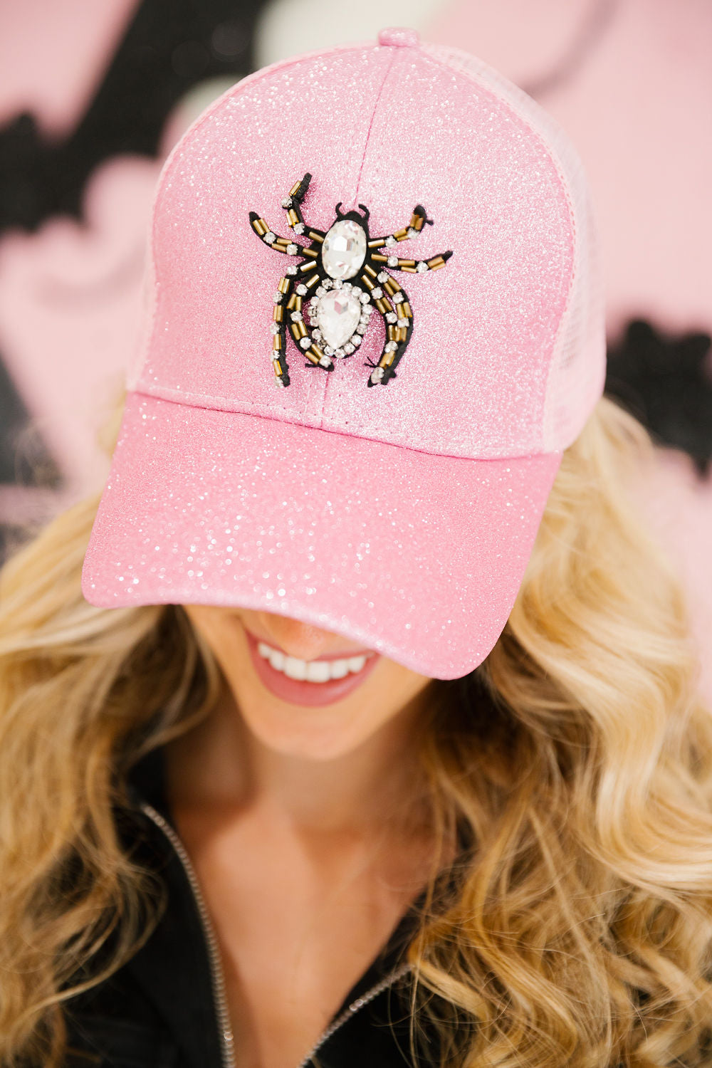 SPIDER SPARKLE PINK TRUCKER HAT TRUCKER HAT Judith March