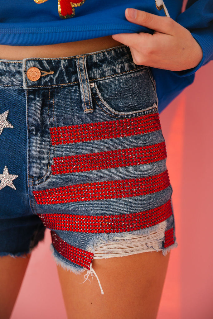 AMERICAN FLAG DENIM SHORTS SHORTS Judith March