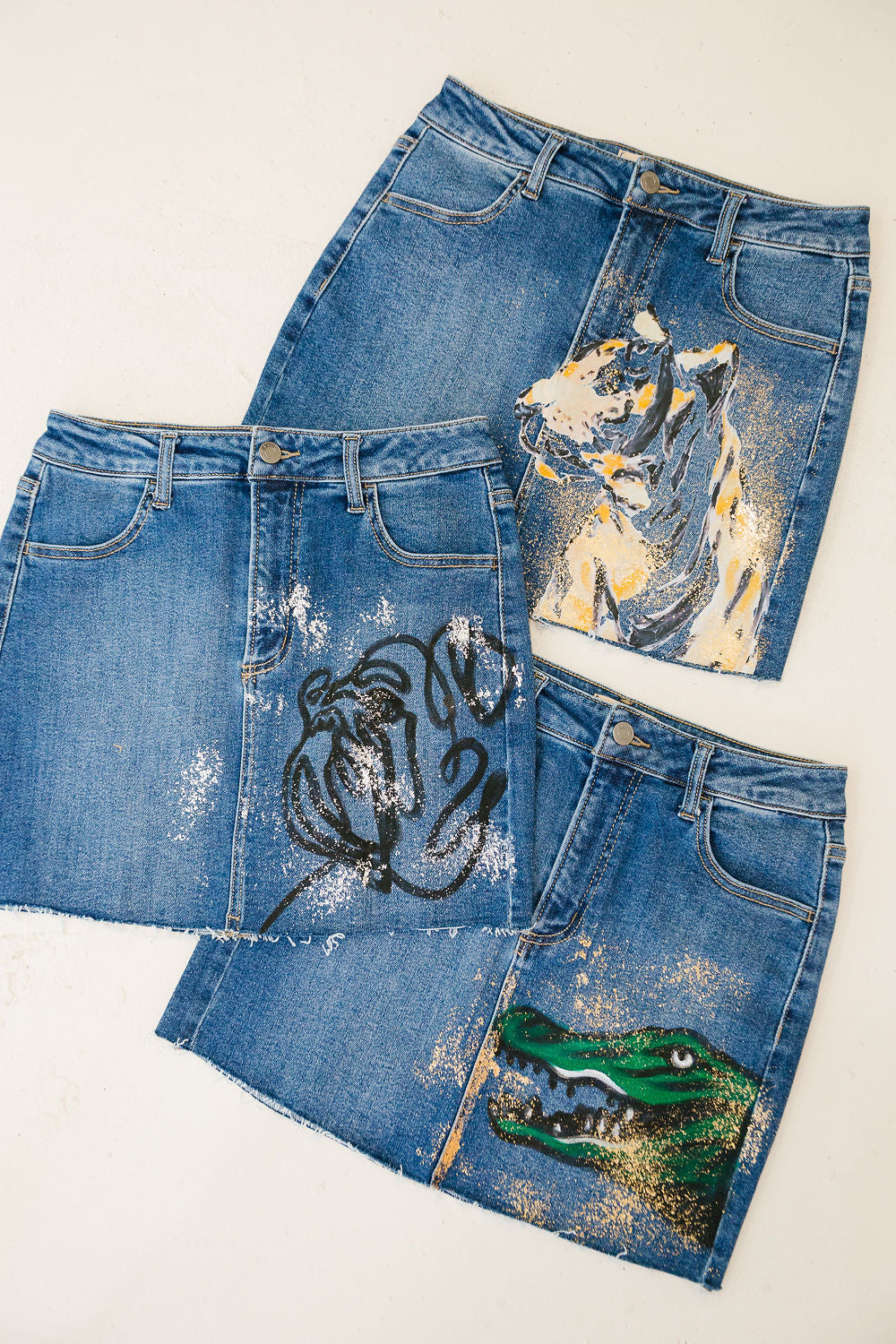 THE SATURDAY SPIRIT HAND PAINTED DENIM SKIRTS