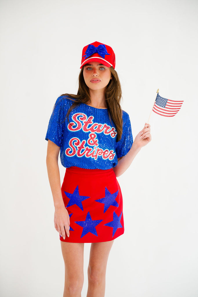 STARS & STRIPES BLUE SEQUIN TOP TOP Judith March