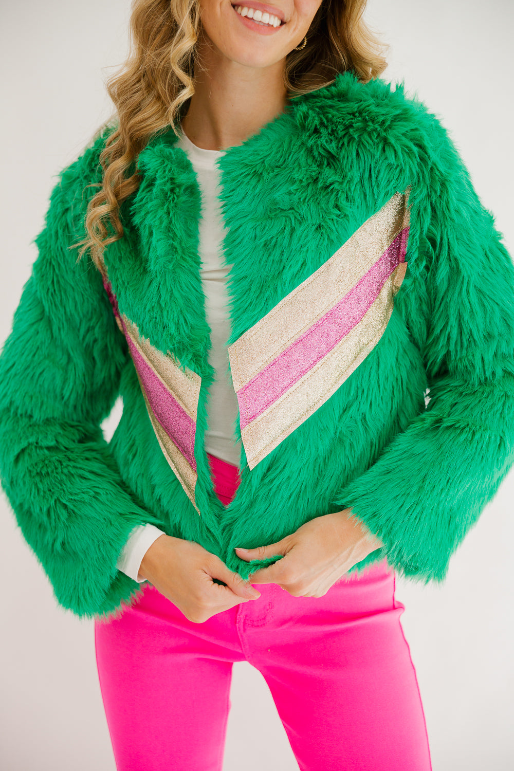 *RIBBON GREEN FUR JACKET - SMALL FLARES Judith March