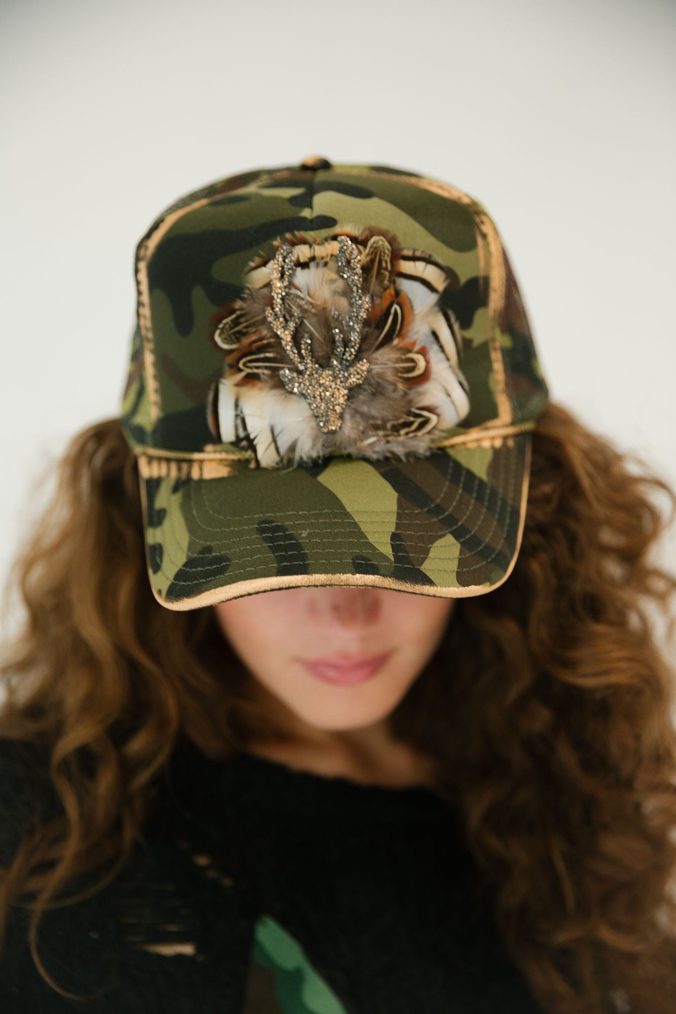 ON THE HUNT CAMO TRUCKER HAT HAT Judith March