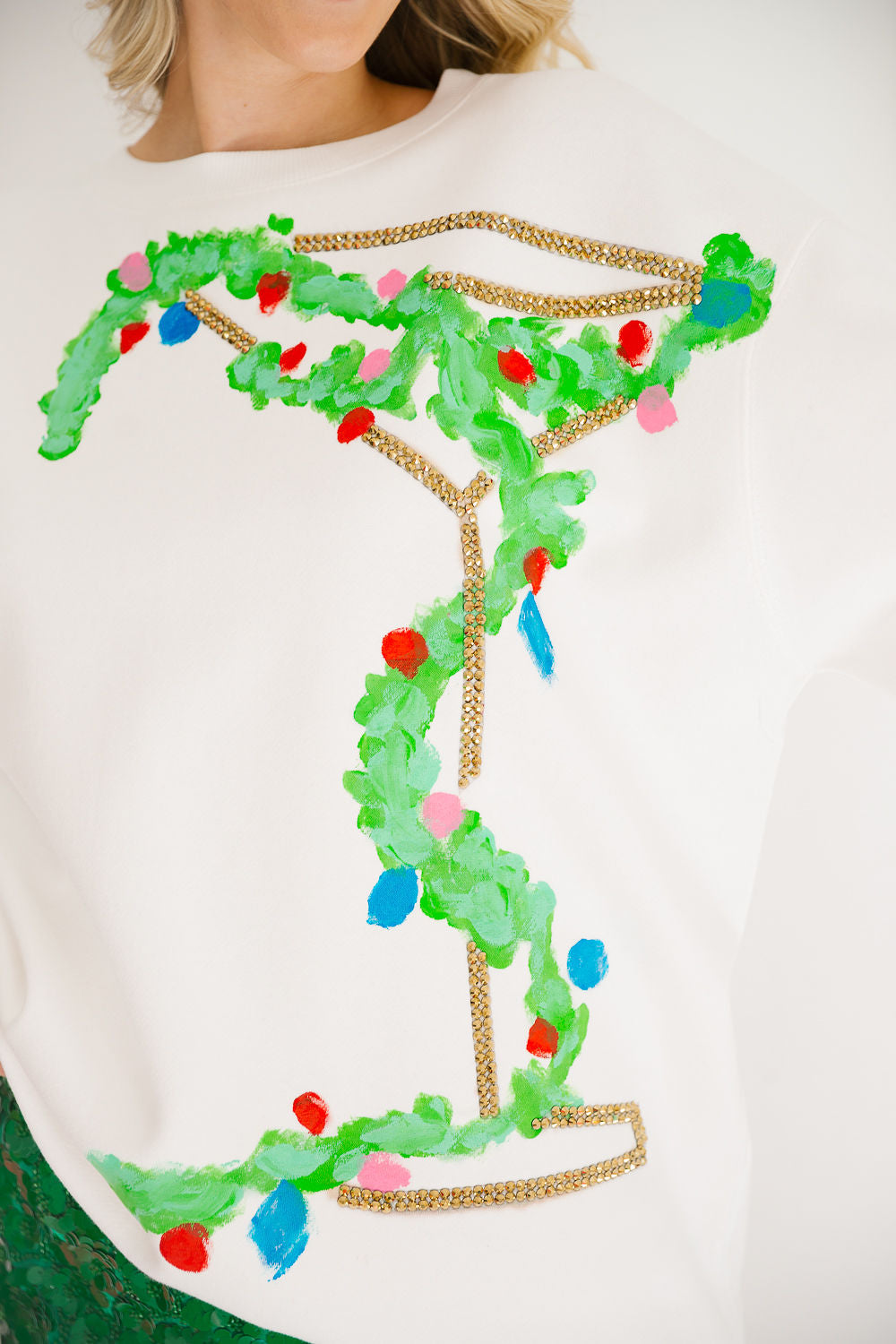 CHRISTMAS COCKTAIL HAND PAINTED CREAM PULLOVER PULLOVER Judith March