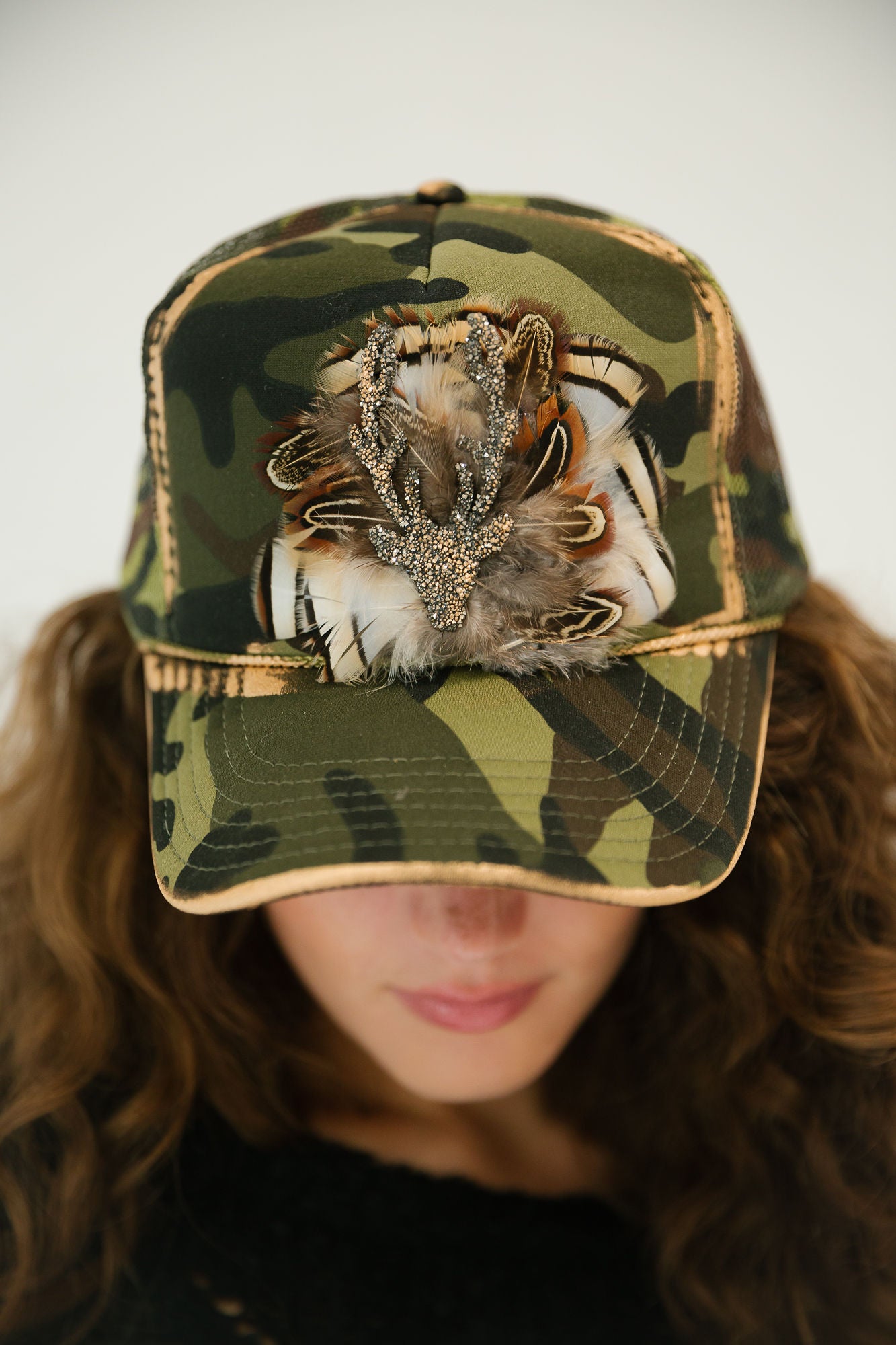 ON THE HUNT CAMO TRUCKER HAT HAT Judith March
