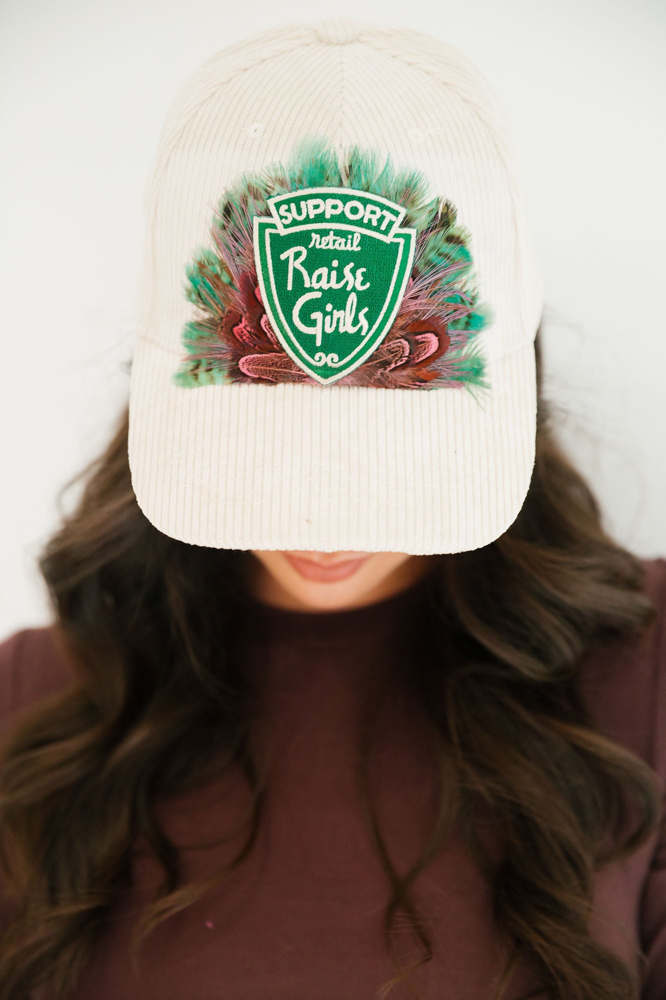 SUPPORT RETAIL RAISE GIRLS CREAM CORDUROY HAT TRUCKER HAT Judith March