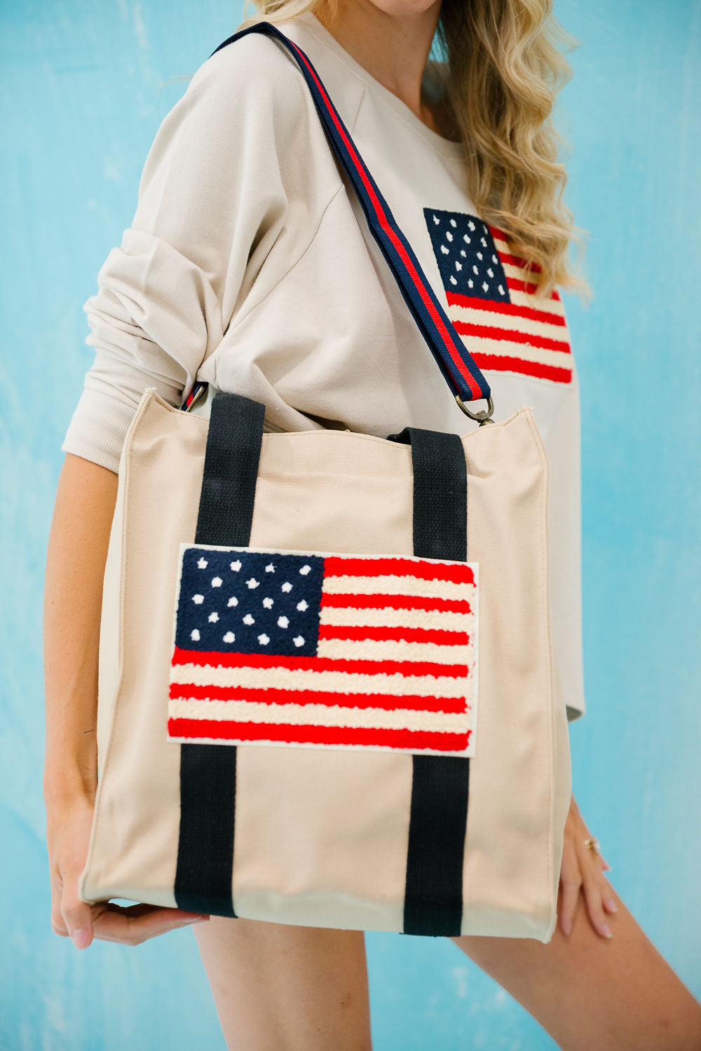 **TERRY FLAG BEIGE TOTE BAG W/ STRAP TOTE BAG Judith March