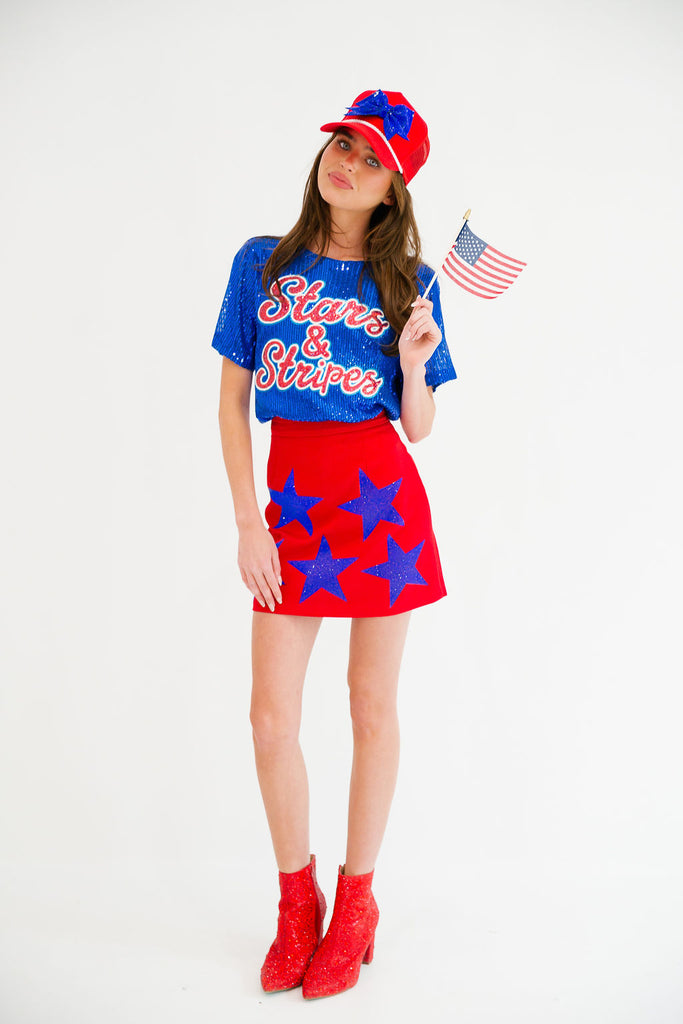 STARS & STRIPES BLUE SEQUIN TOP TOP Judith March
