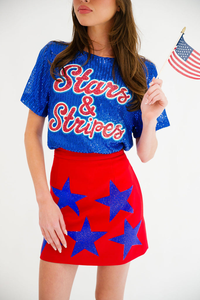 STARS & STRIPES BLUE SEQUIN TOP TOP Judith March