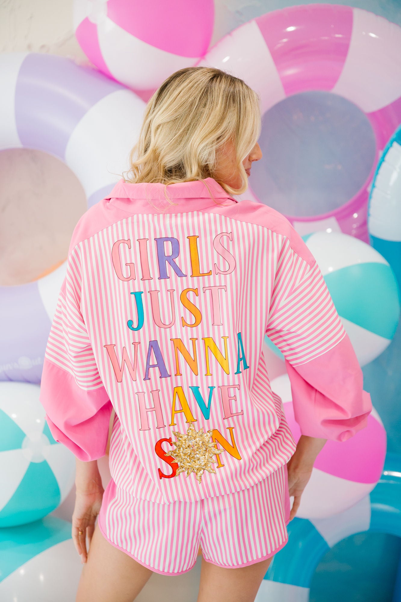 GIRLS JUST WANNA HAVE SUN PINK QUARTER ZIP SWEATER Judith March