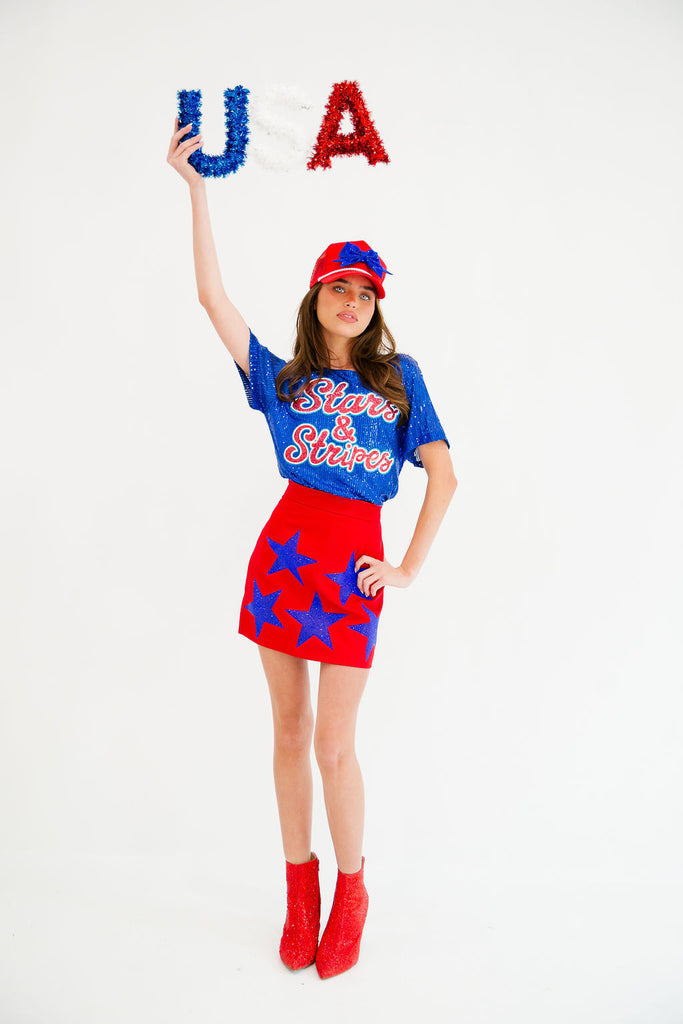 STARS & STRIPES BLUE SEQUIN TOP TOP Judith March