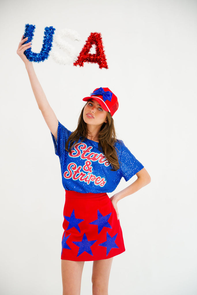 STARS & STRIPES BLUE SEQUIN TOP TOP Judith March