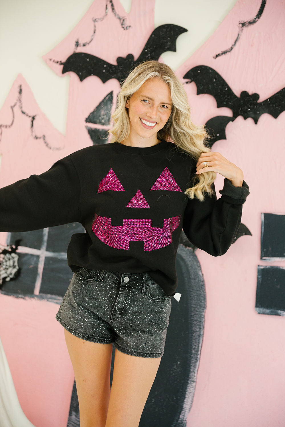 PUMPKIN FACE BLACK PULLOVER PULLOVER Judith March