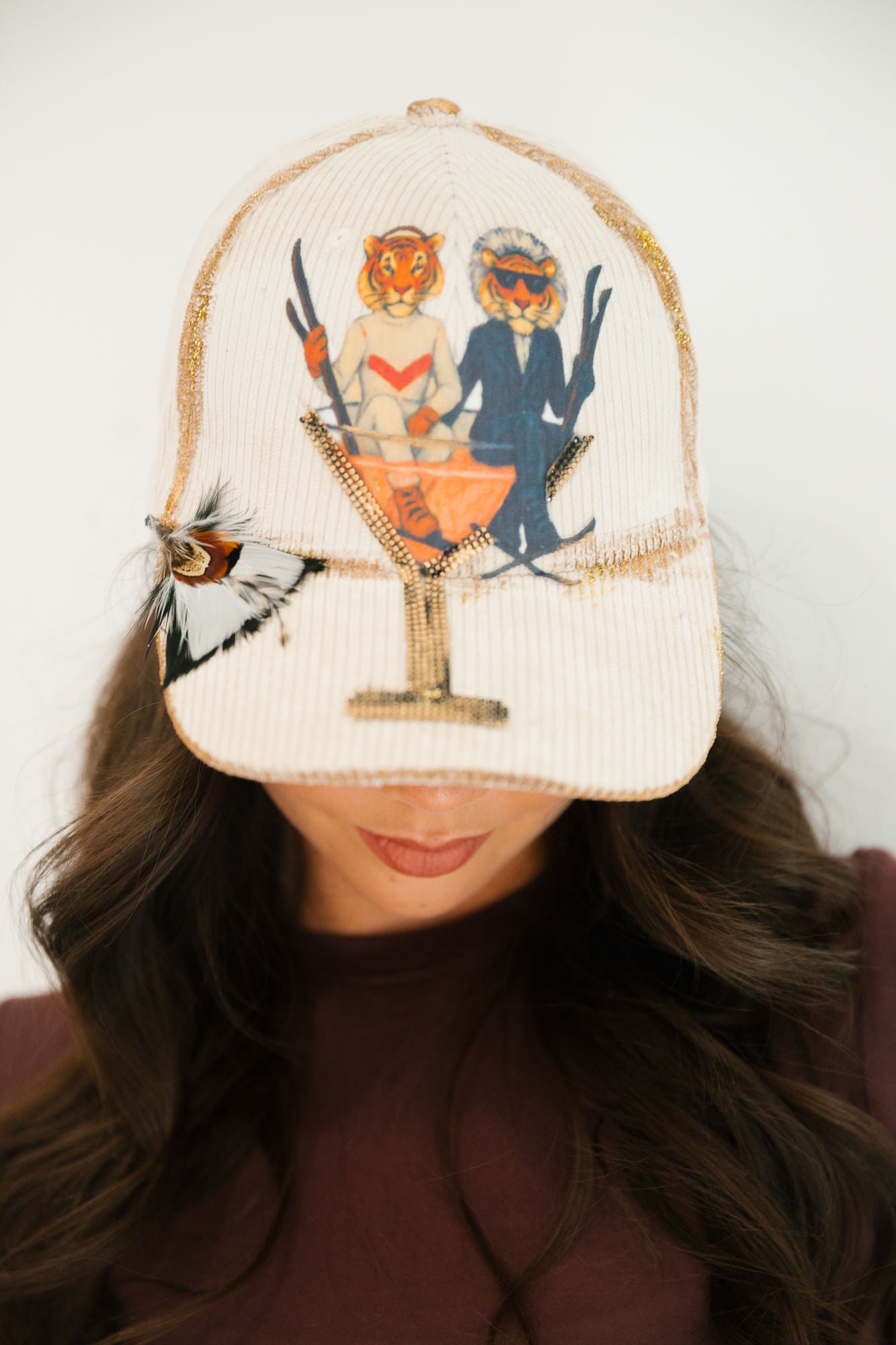 TIGER SKI MARTINI CORDUROY HAT TRUCKER HAT Judith March
