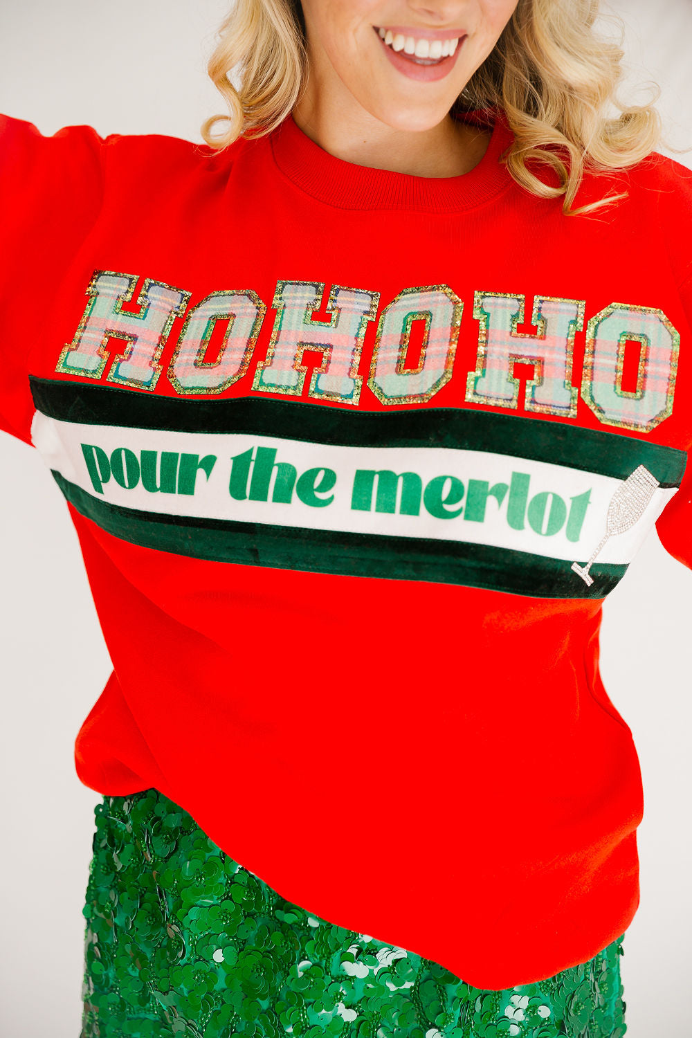 HOHOHO POUR THE MERLOT RED PULLOVER PULLOVER Judith March