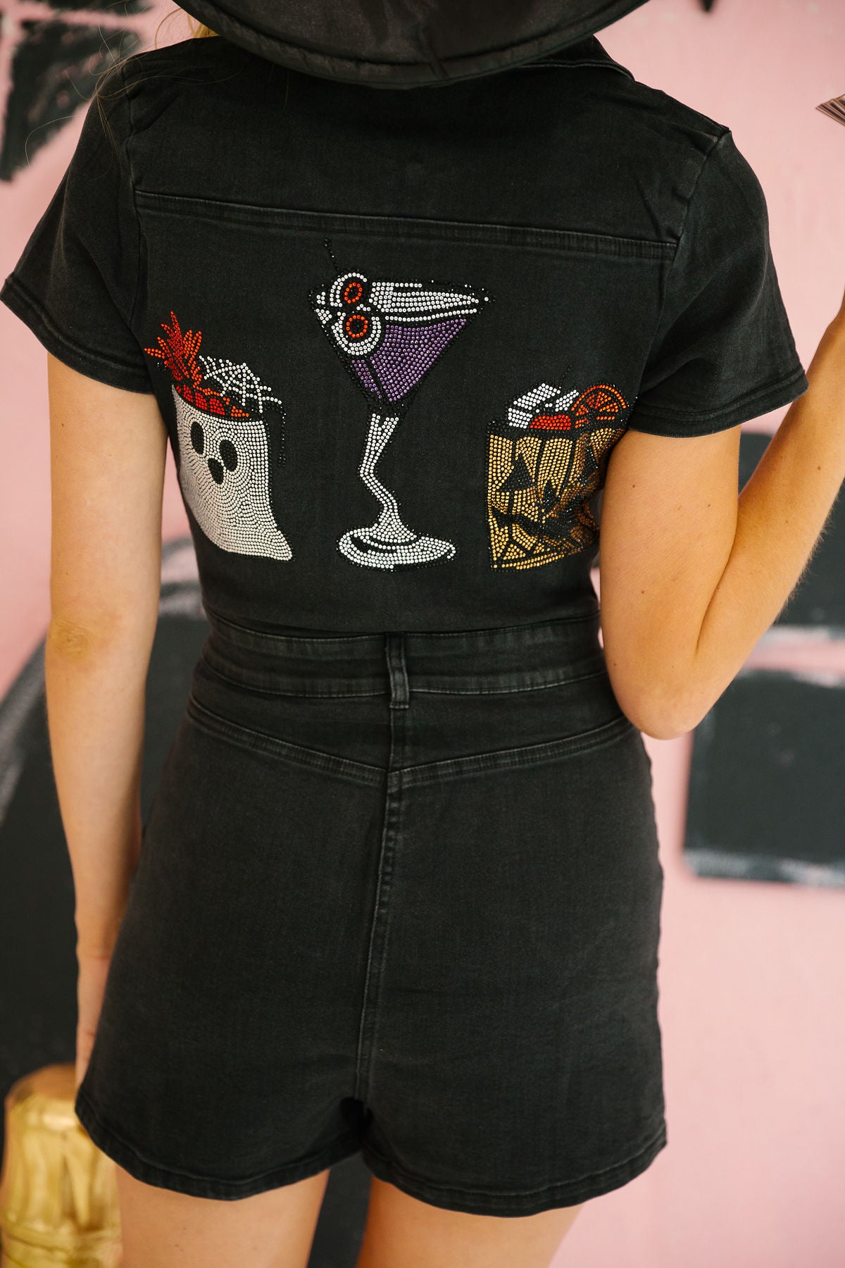SPOOKY SIPS BLACK ROMPER ROMPER Judith March