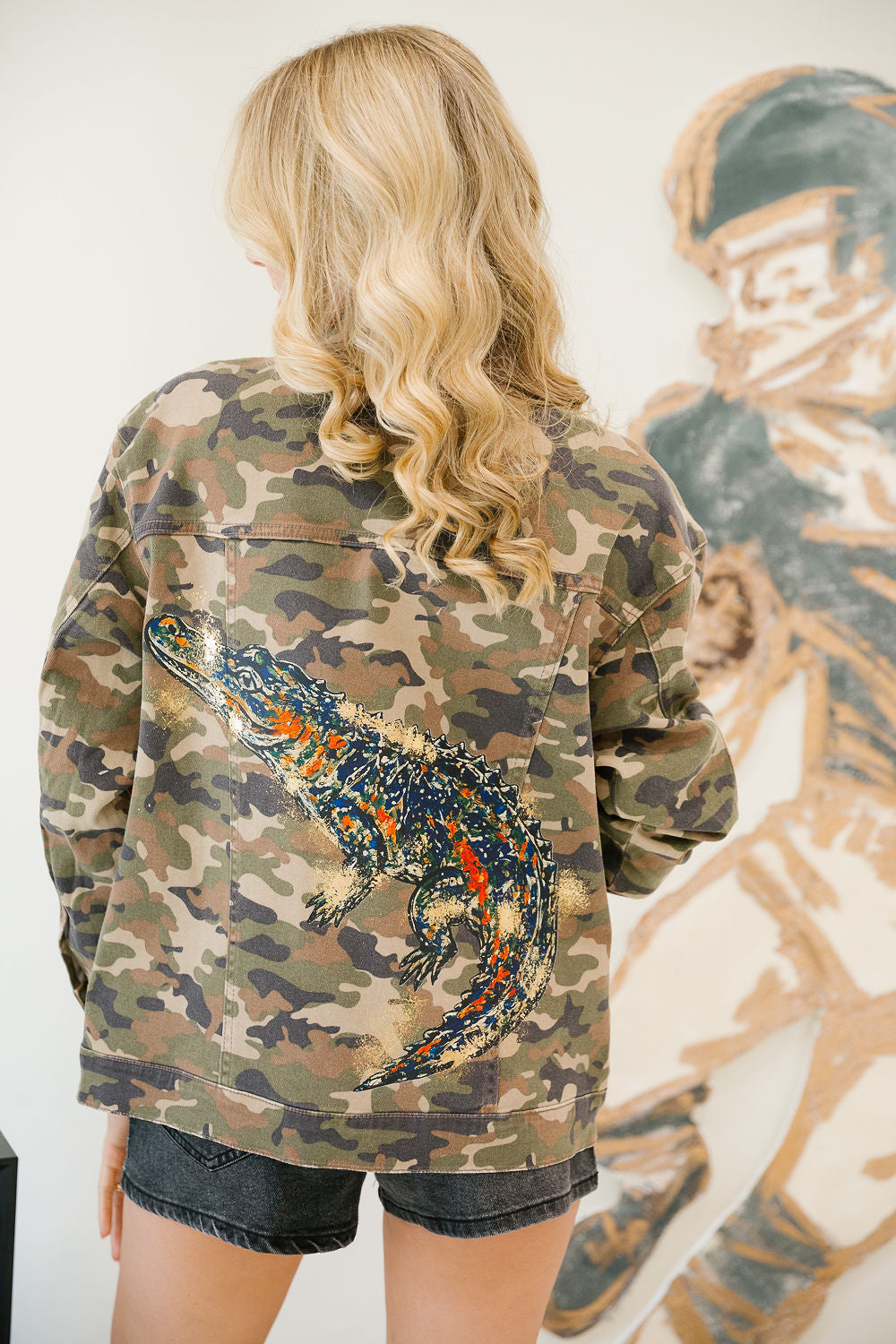 CHOMP & CHARM CAMO HAND PAINTED DENIM JACKET