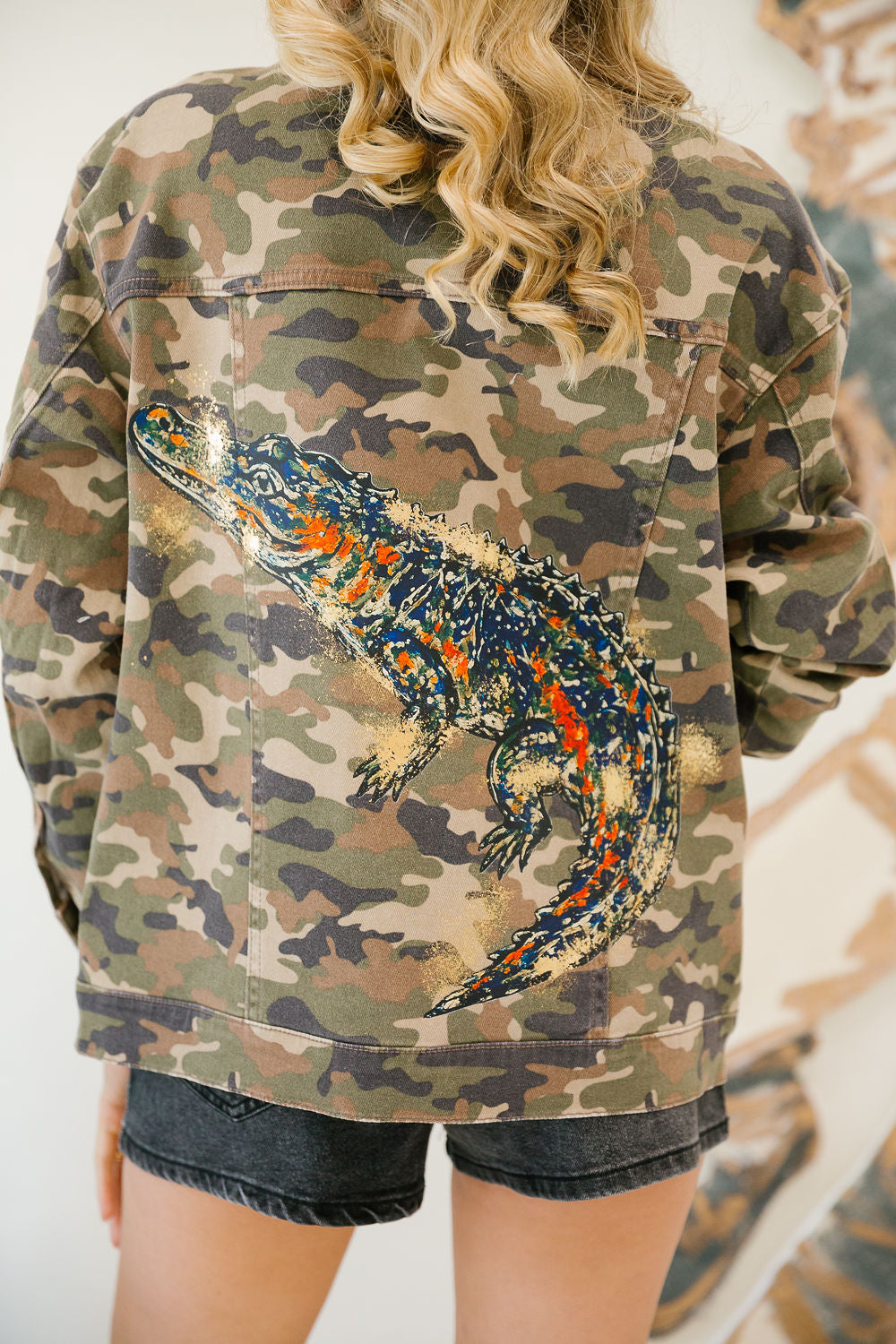 CHOMP & CHARM CAMO HAND PAINTED DENIM JACKET