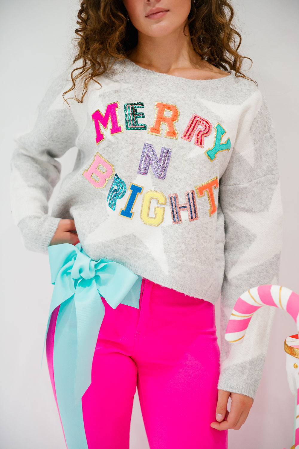 MERRY N BRIGHT GREY STAR SWEATER SWEATER Judith March