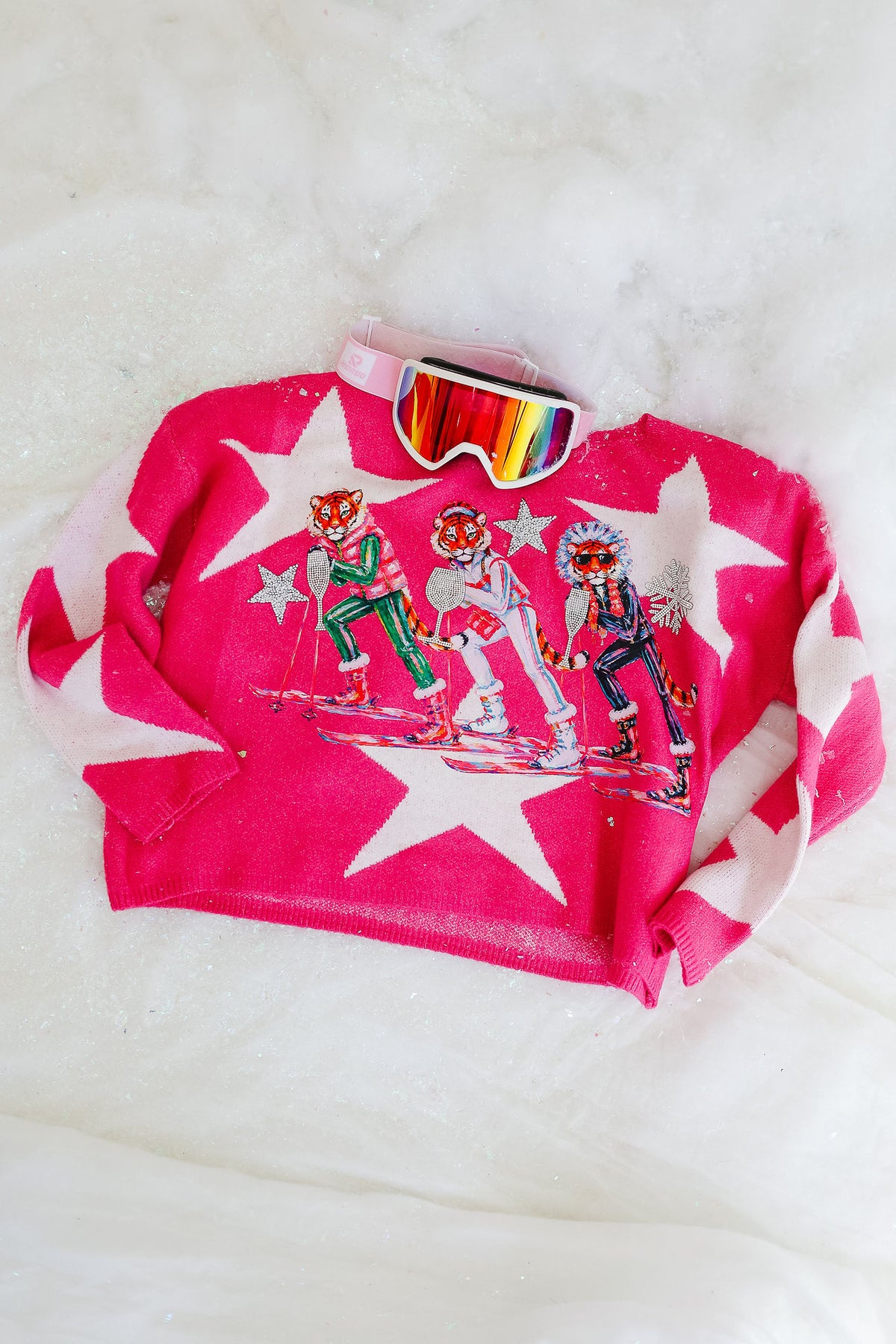 SKIING IN STYLE PINK STAR SWEATER PULLOVER Judith March