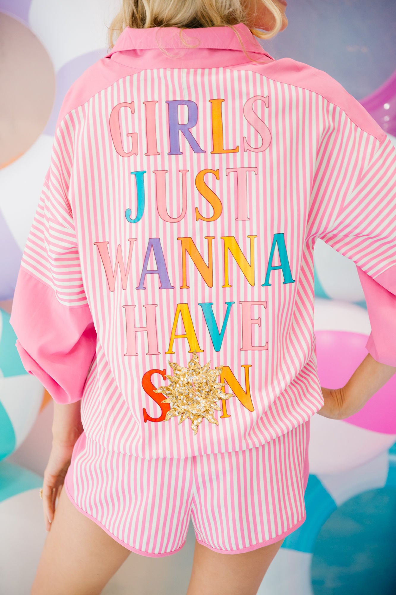 GIRLS JUST WANNA HAVE SUN PINK QUARTER ZIP SWEATER Judith March