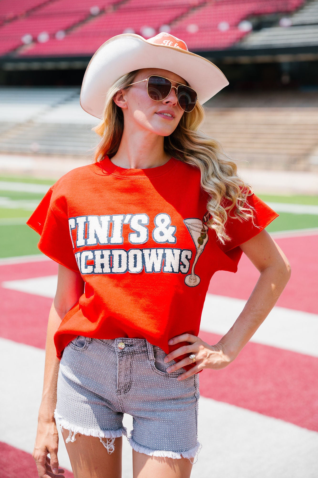 TINI'S & TOUCHDOWNS RED PULLOVER PULLOVER Judith March