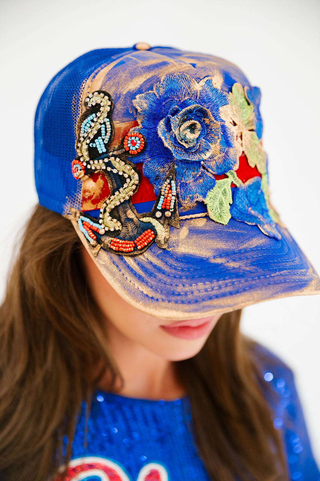 FLORAL ANCHOR ROYAL TRUCKER HAT TRUCKER HAT Judith March