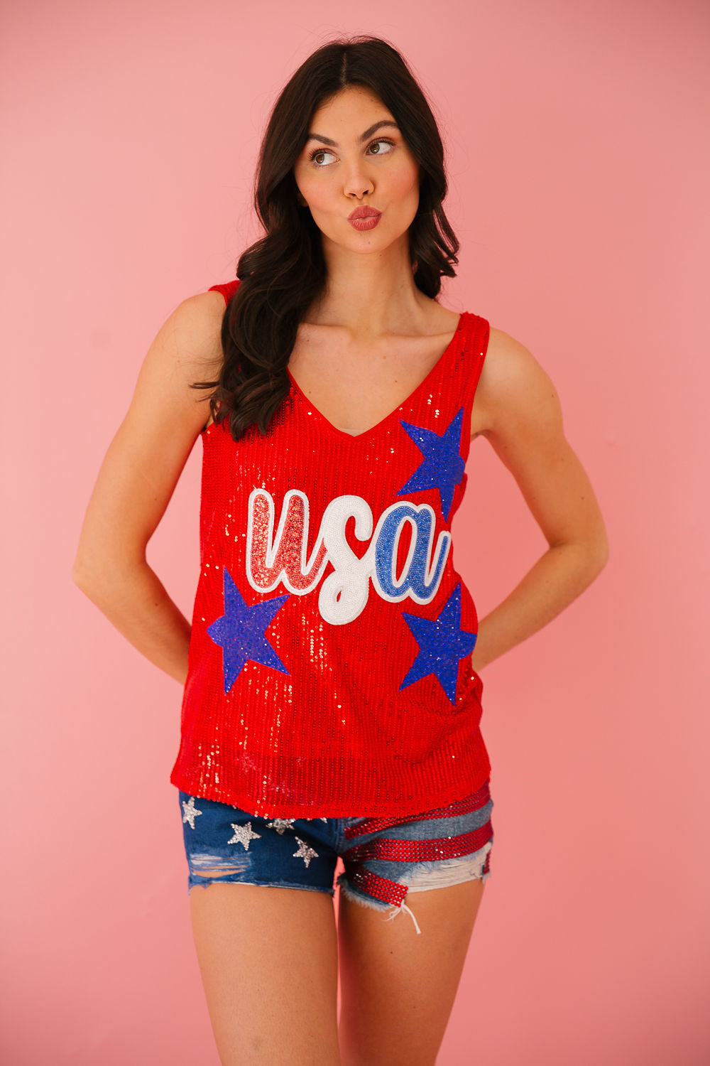 USA STAR RED SEQUIN TANK TANK Judith March