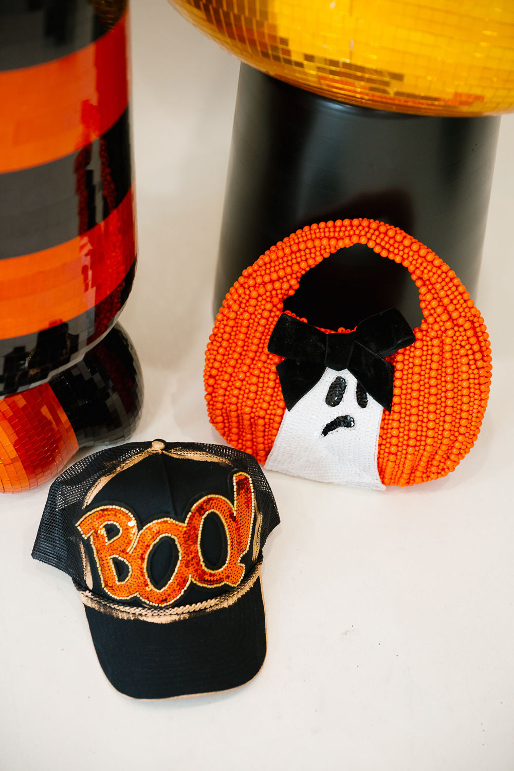 BOO SEQUIN BLACK TRUCKER HAT