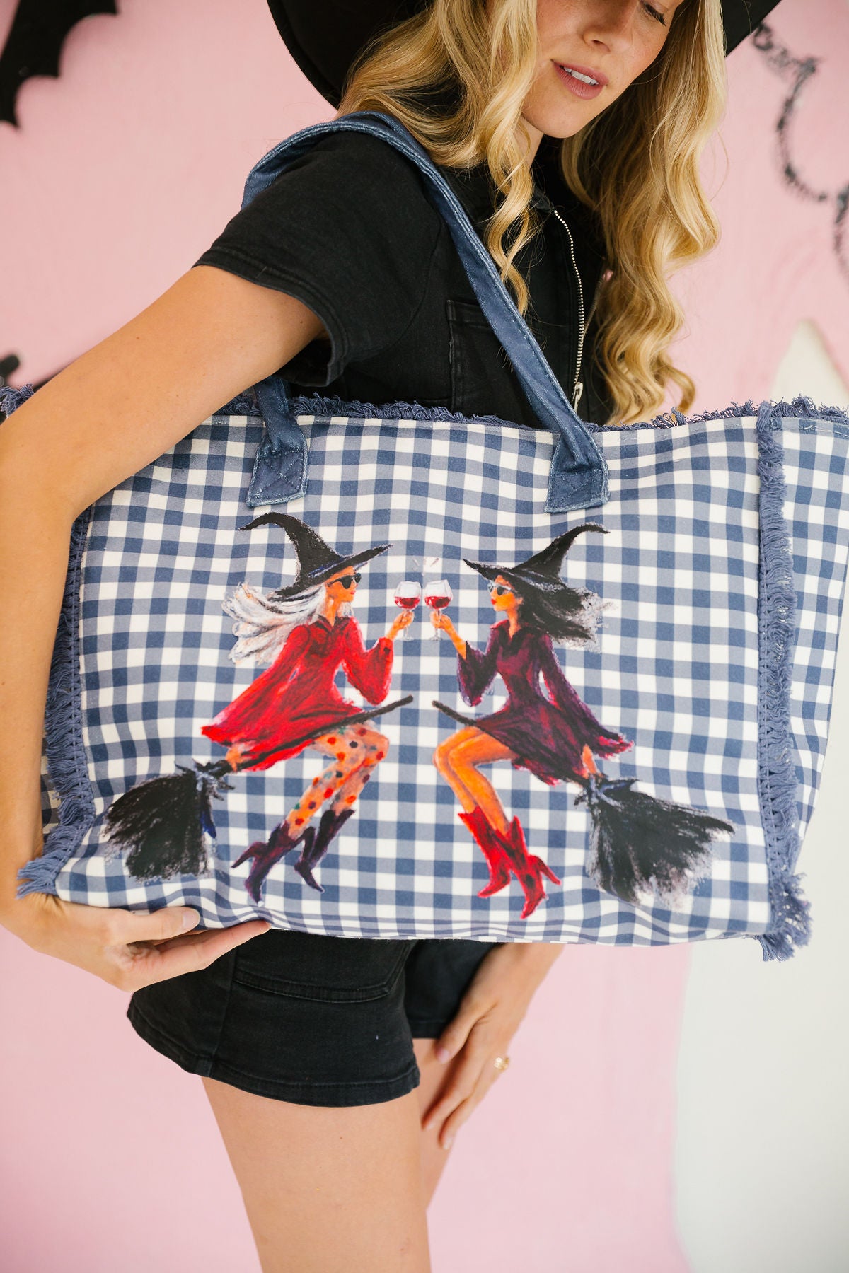 WITCH'S NIGHT OUT GINGHAM TOTE TOTE BAG Judith March