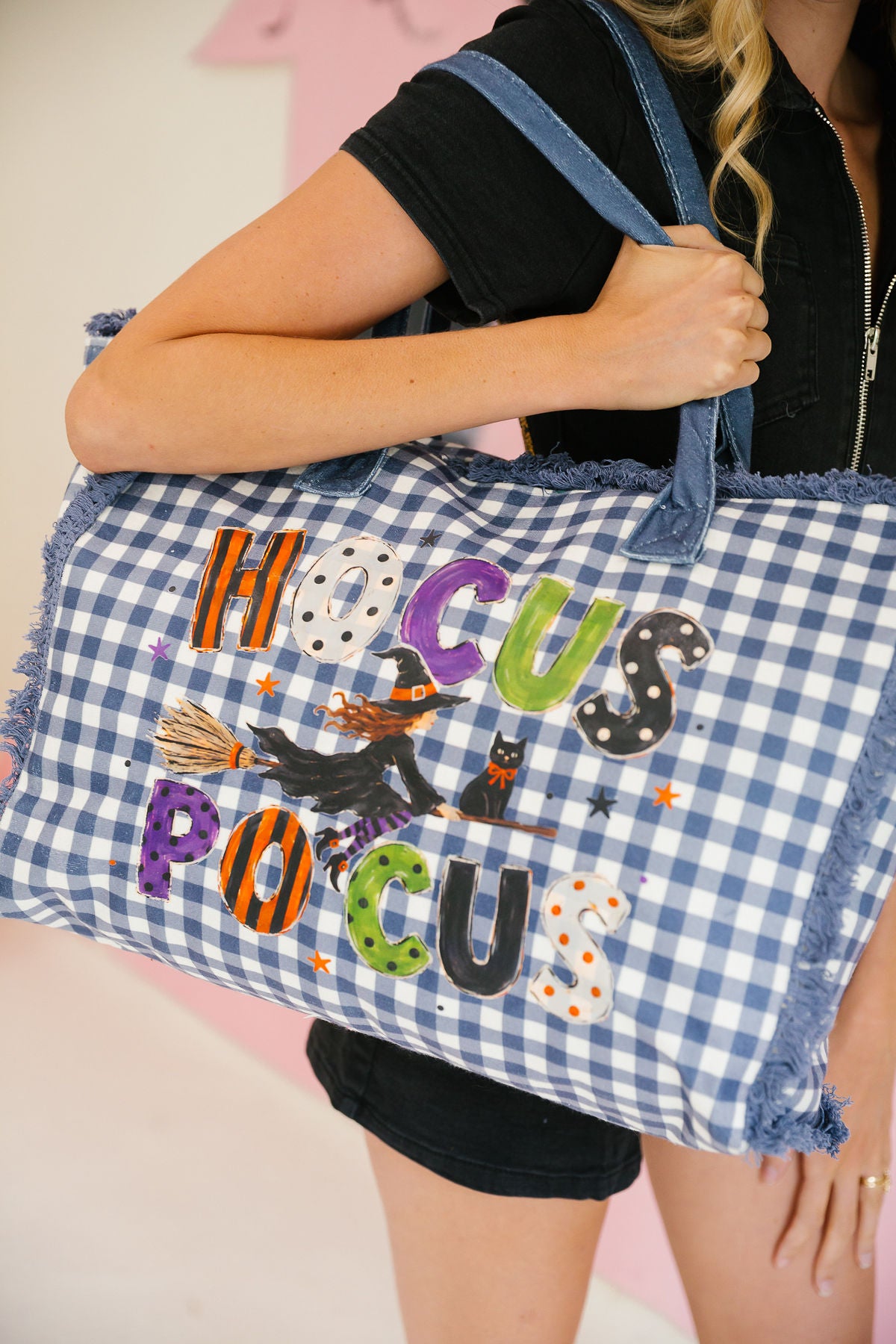 HOCUS POCUS BLUE GINGHAM TOTE