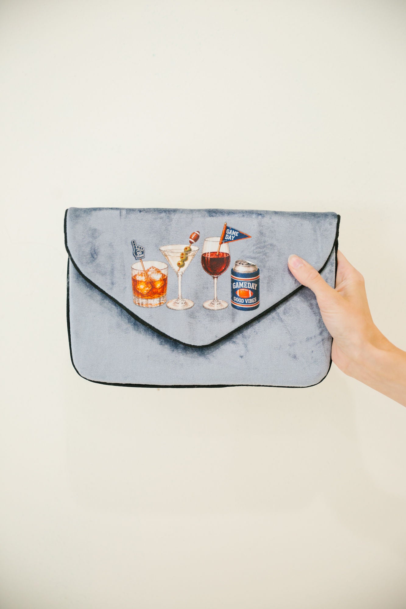 KICKOFF & COCKTAILS SLATE VELVET CLUTCH PURSE Judith March