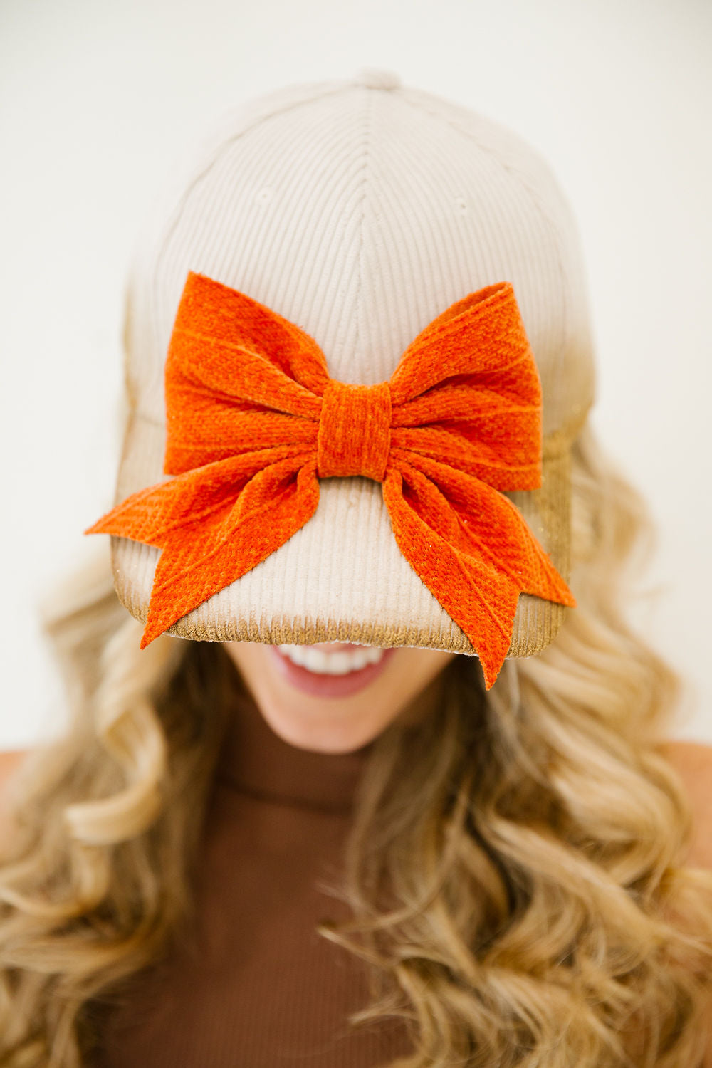 AUTUMN BLISS BOW CORDUROY TRUCKER HAT