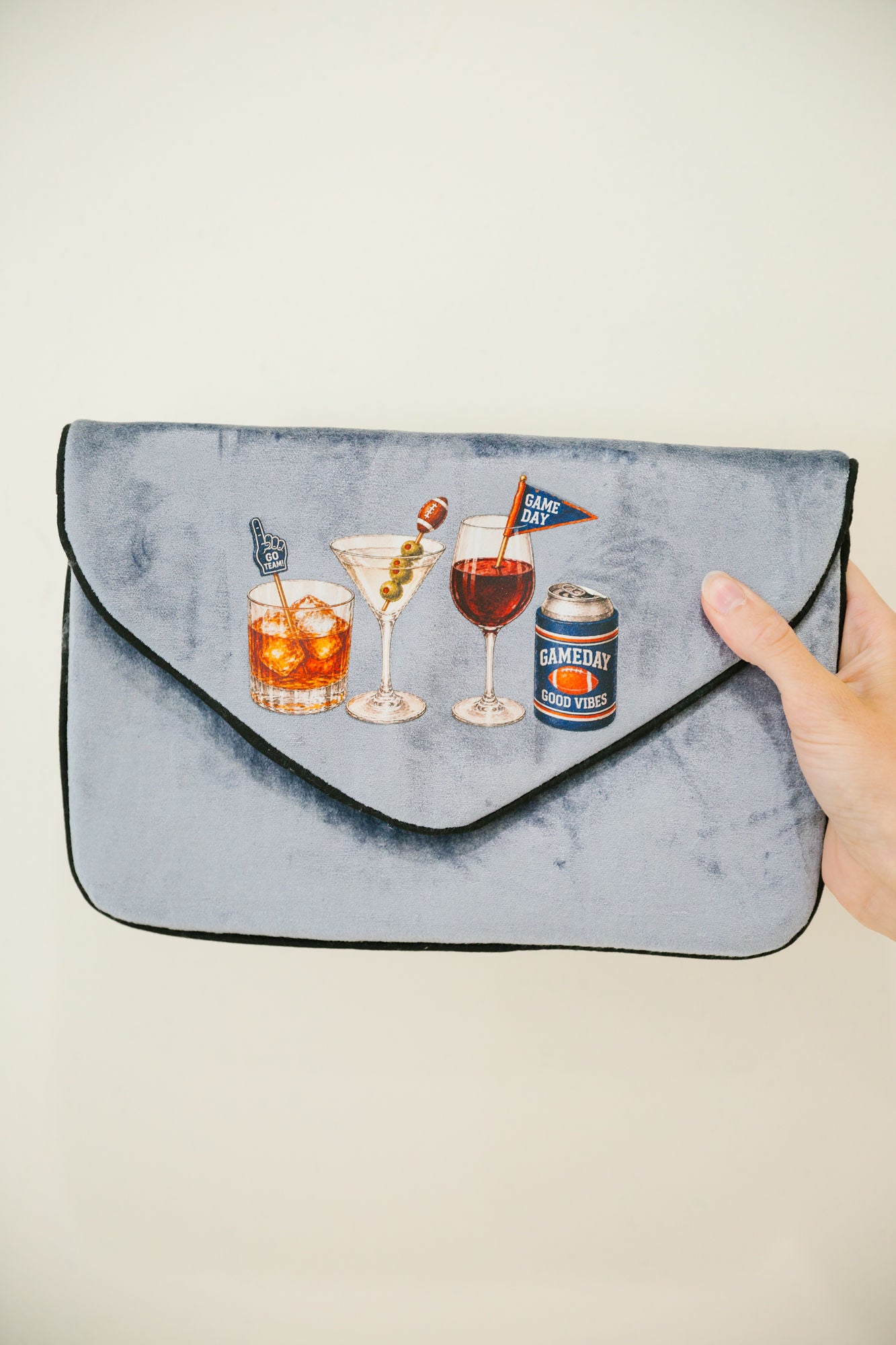 KICKOFF & COCKTAILS SLATE VELVET CLUTCH PURSE Judith March
