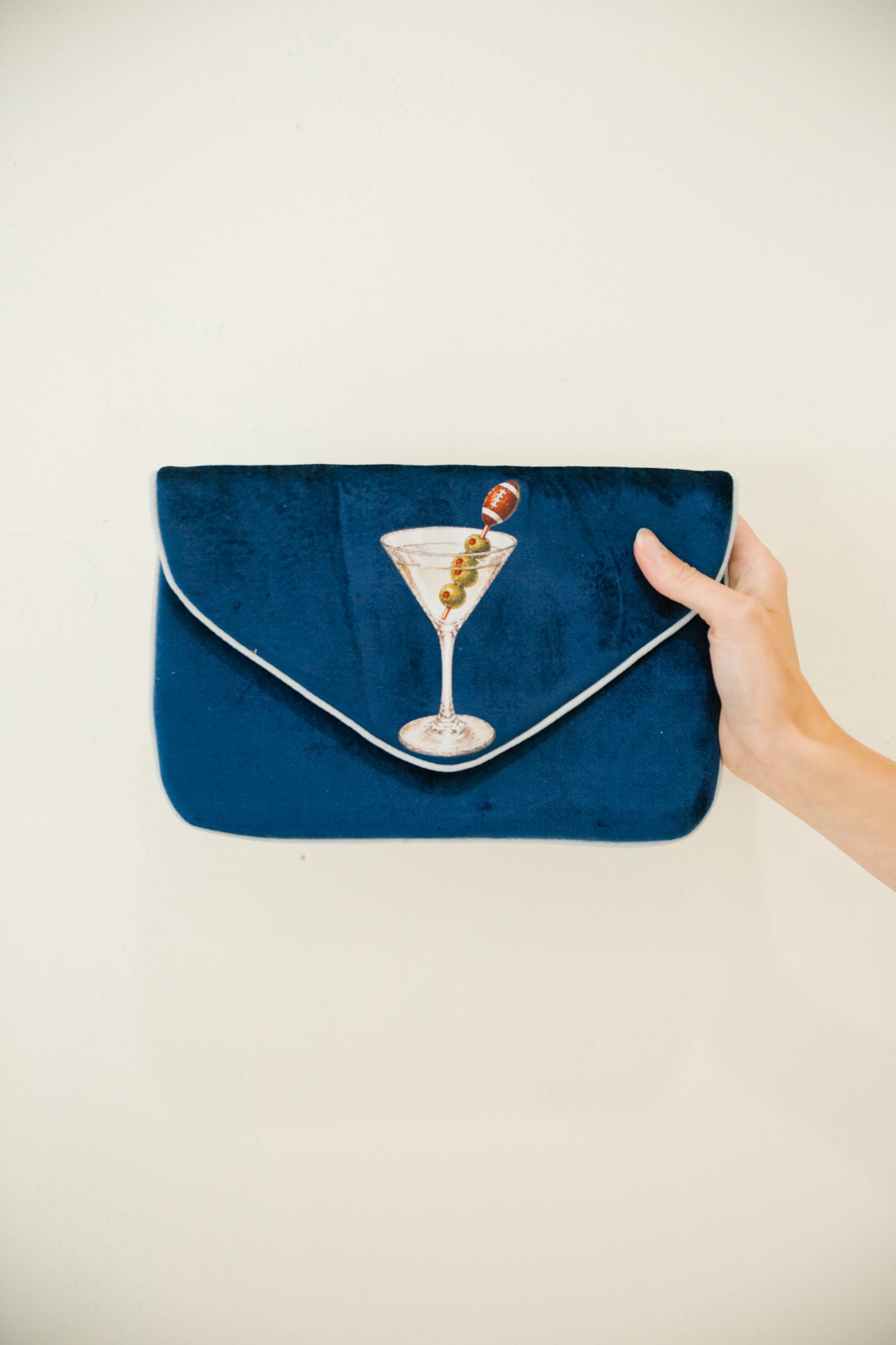 SPORTY MARTINI NAVY VELVET CLUTCH PURSE Judith March