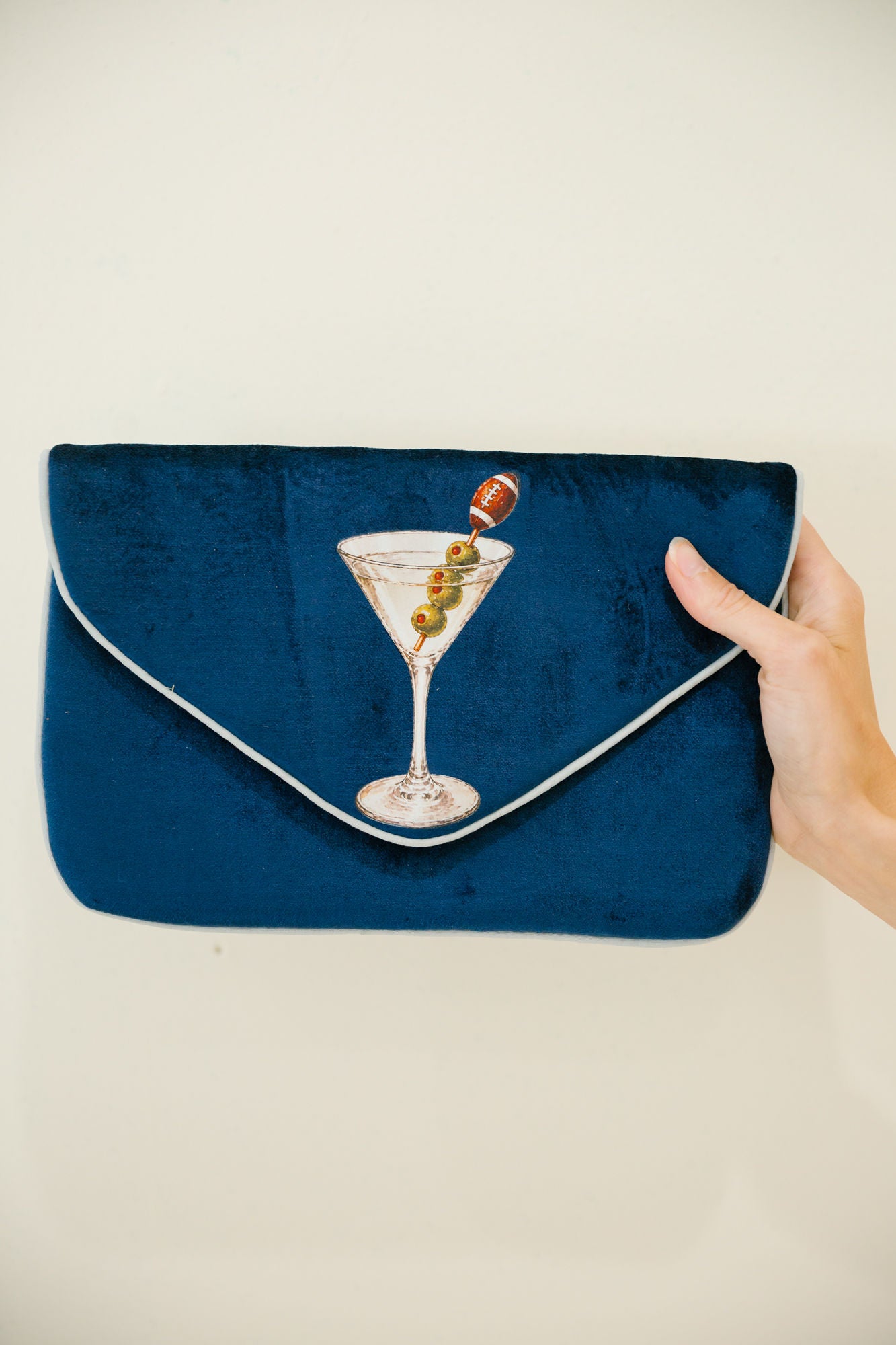 SPORTY MARTINI NAVY VELVET CLUTCH PURSE Judith March