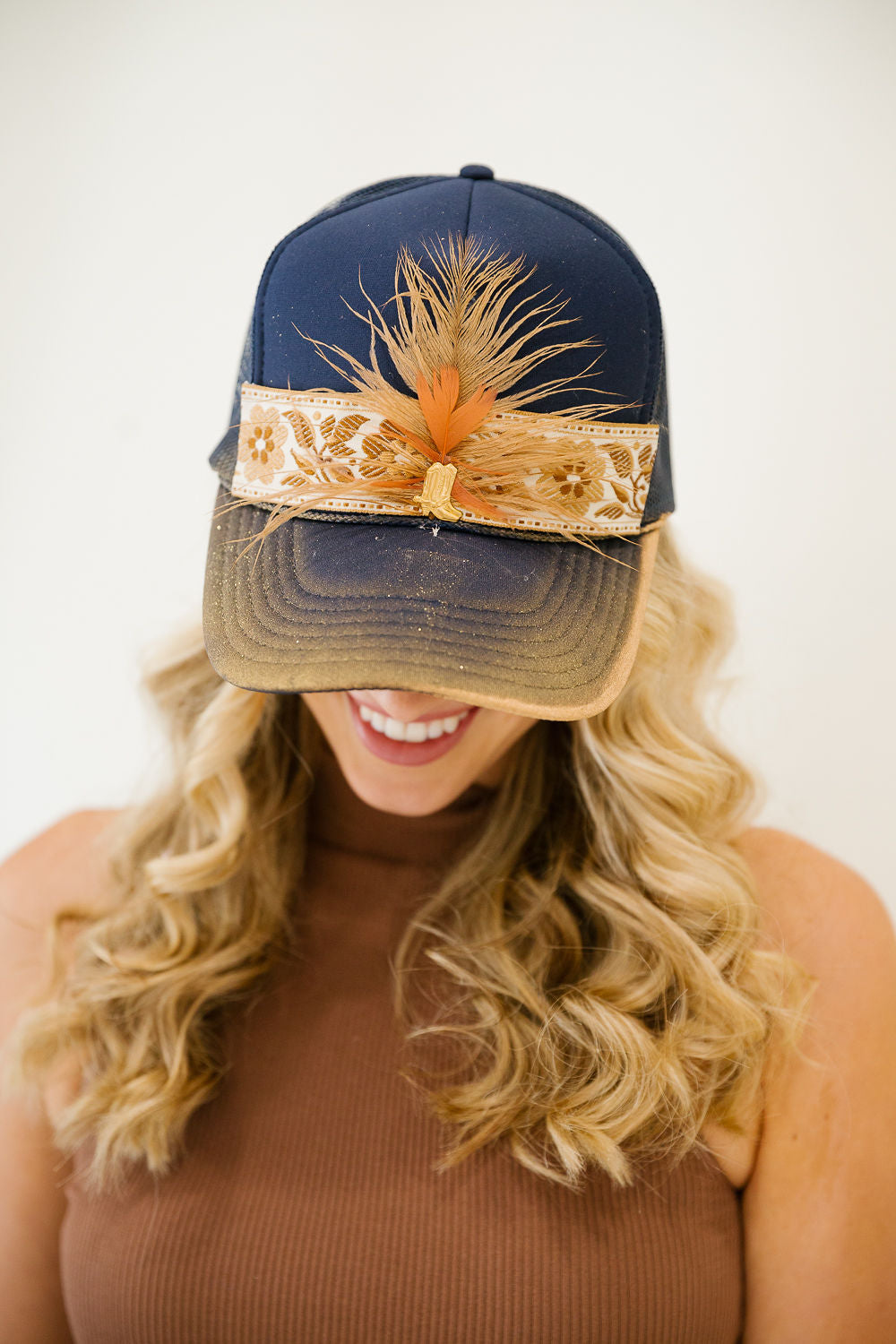 THE FEATHER & FERN NAVY TRUCKER HAT TRUCKER HAT Judith March