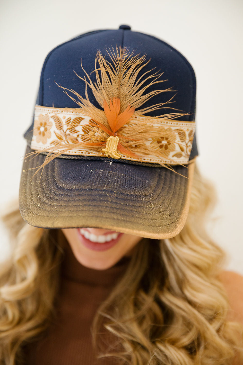 THE FEATHER & FERN NAVY TRUCKER HAT TRUCKER HAT Judith March