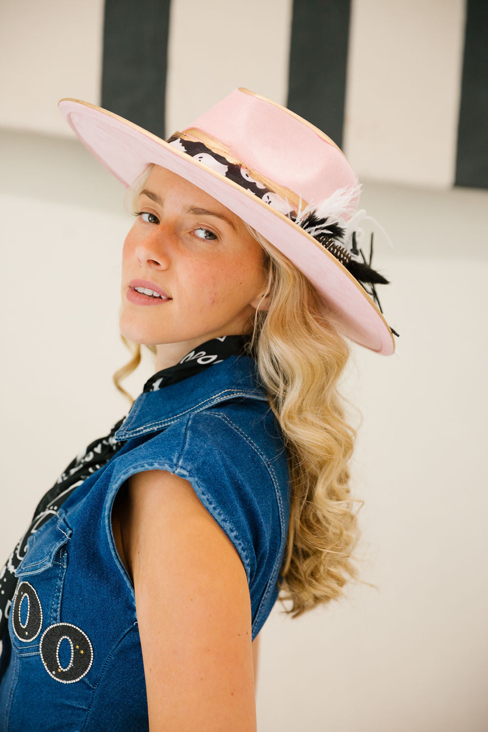 STRIPE ME SPOOKY PINK RANCHER HAT TRUCKER HAT Judith March